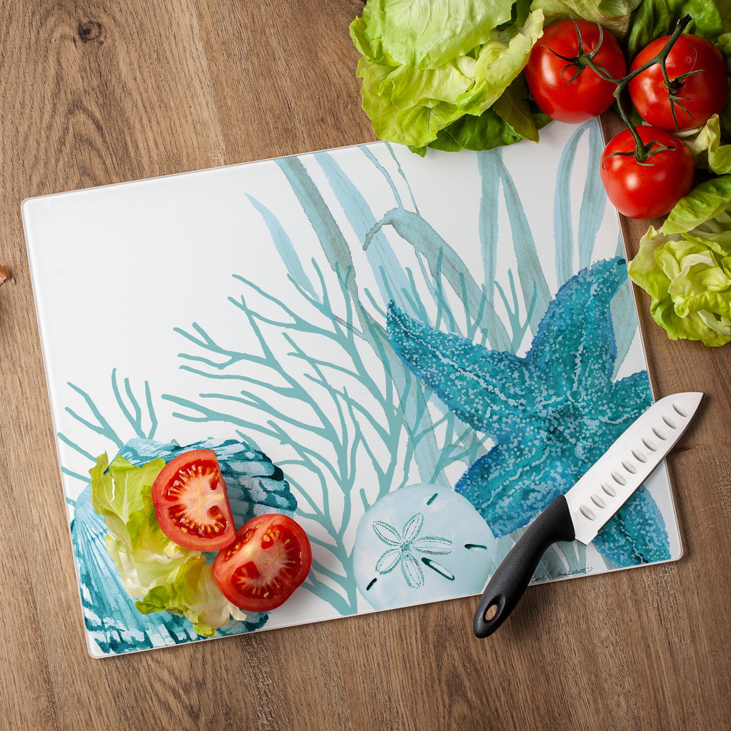 CounterArt Coral Life 3mm Tempered Glass Cutting Board 15” x 12” Manufactured in the USA