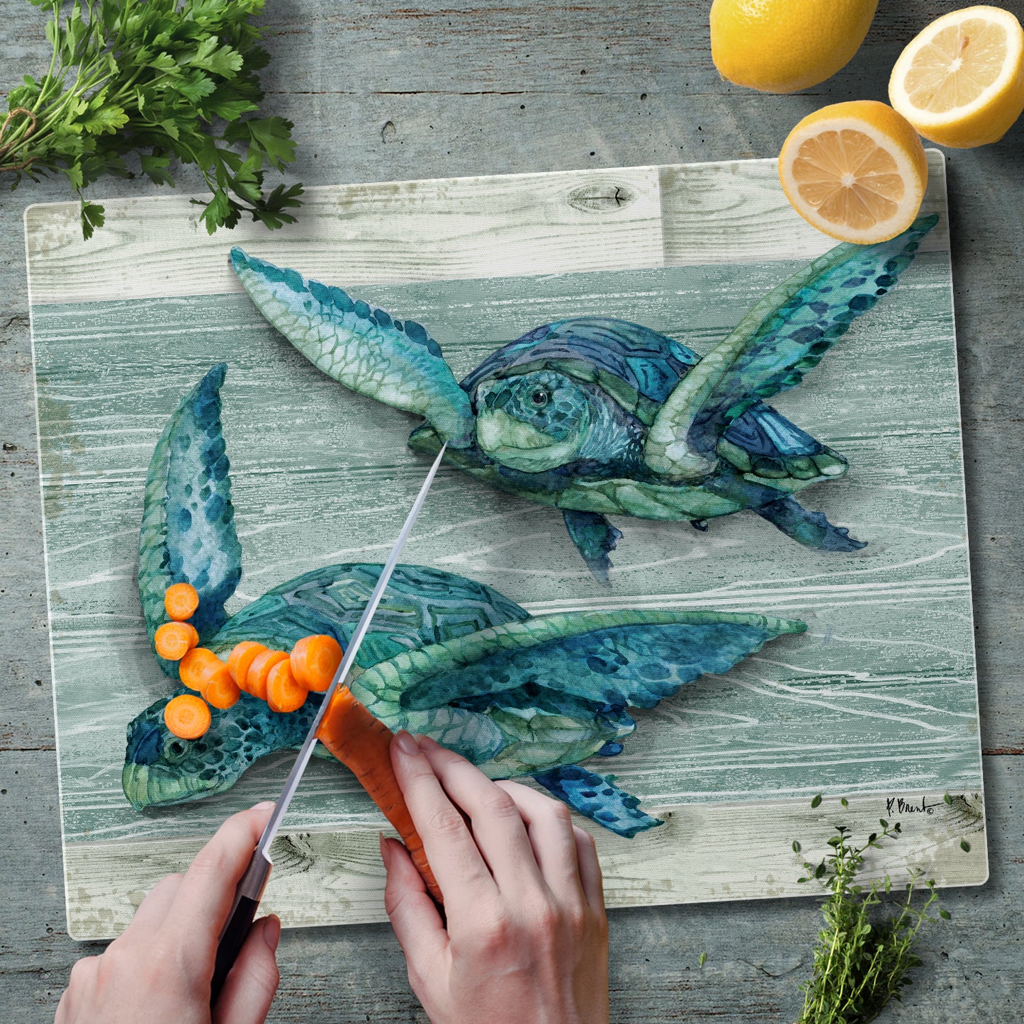 CounterArt Northpoint Turtles 3mm Tempered Glass Cutting Board 15" x 12" Manufactured in the USA