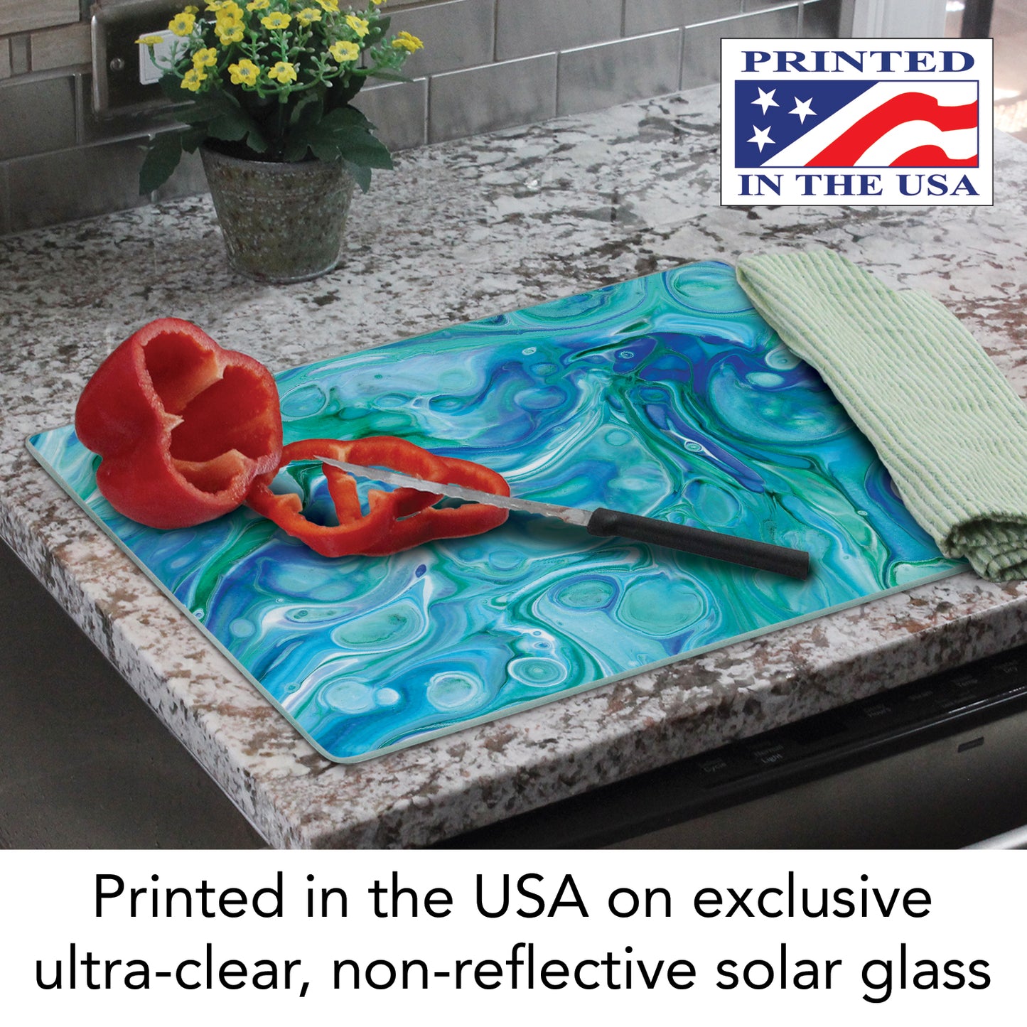 CounterArt Ocean Vibe 3mm Tempered Glass Cutting Board 15" x 12" Manufactured in the USA