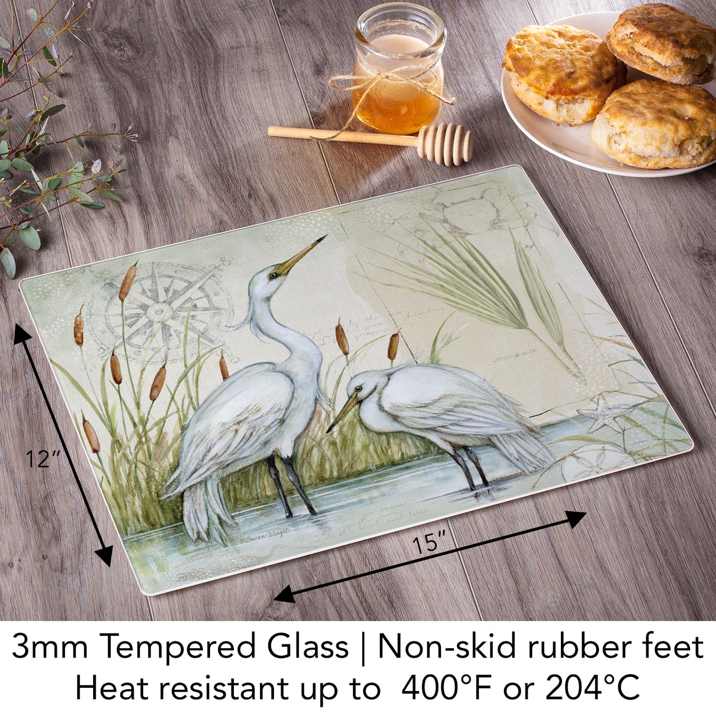 CounterArt Caribbean Seas 3mm Tempered Glass Cutting Board 12" x 15"