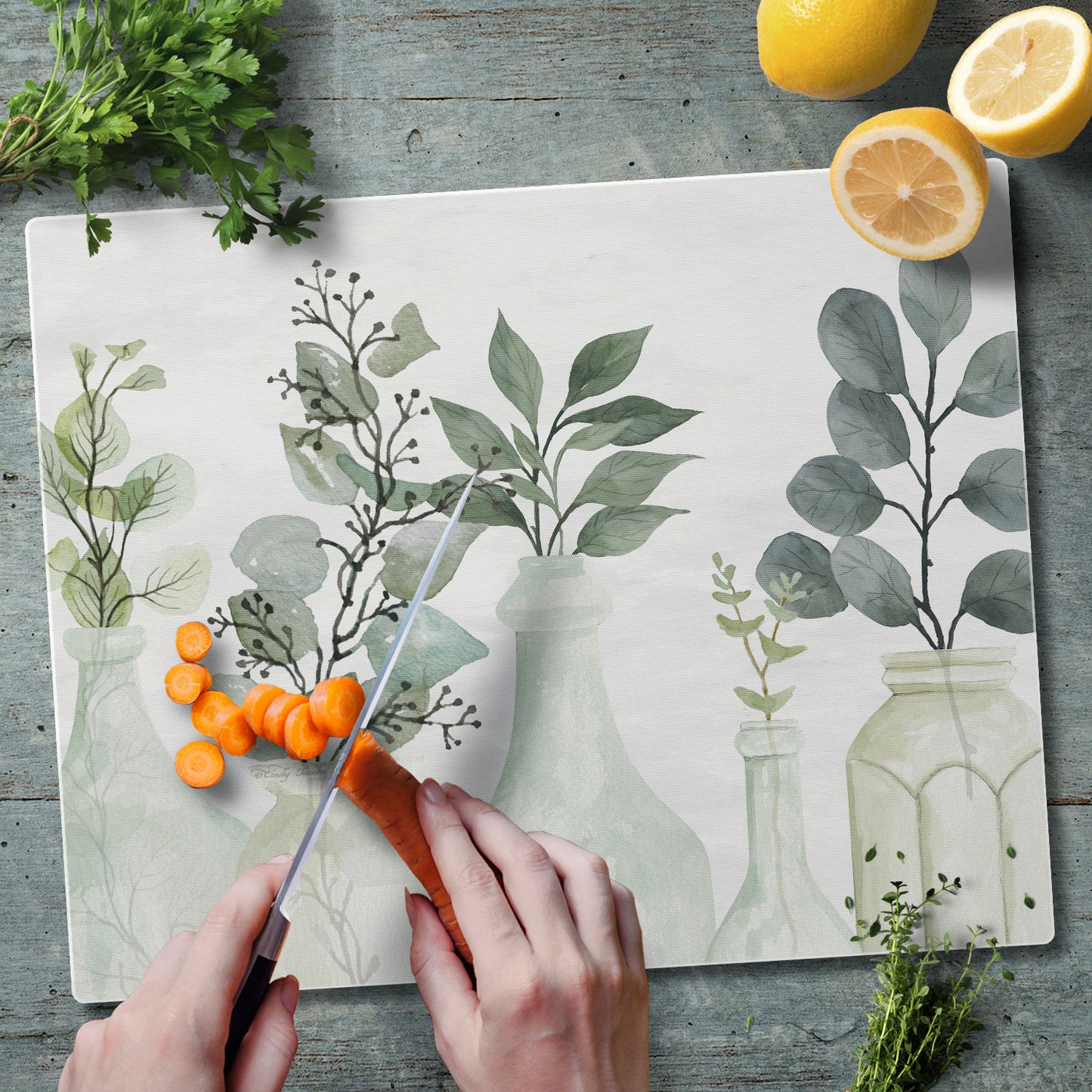 CounterArt Nature's Greenery 3mm Tempered Glass Cutting Board 15" x 12" Manufactured in the USA