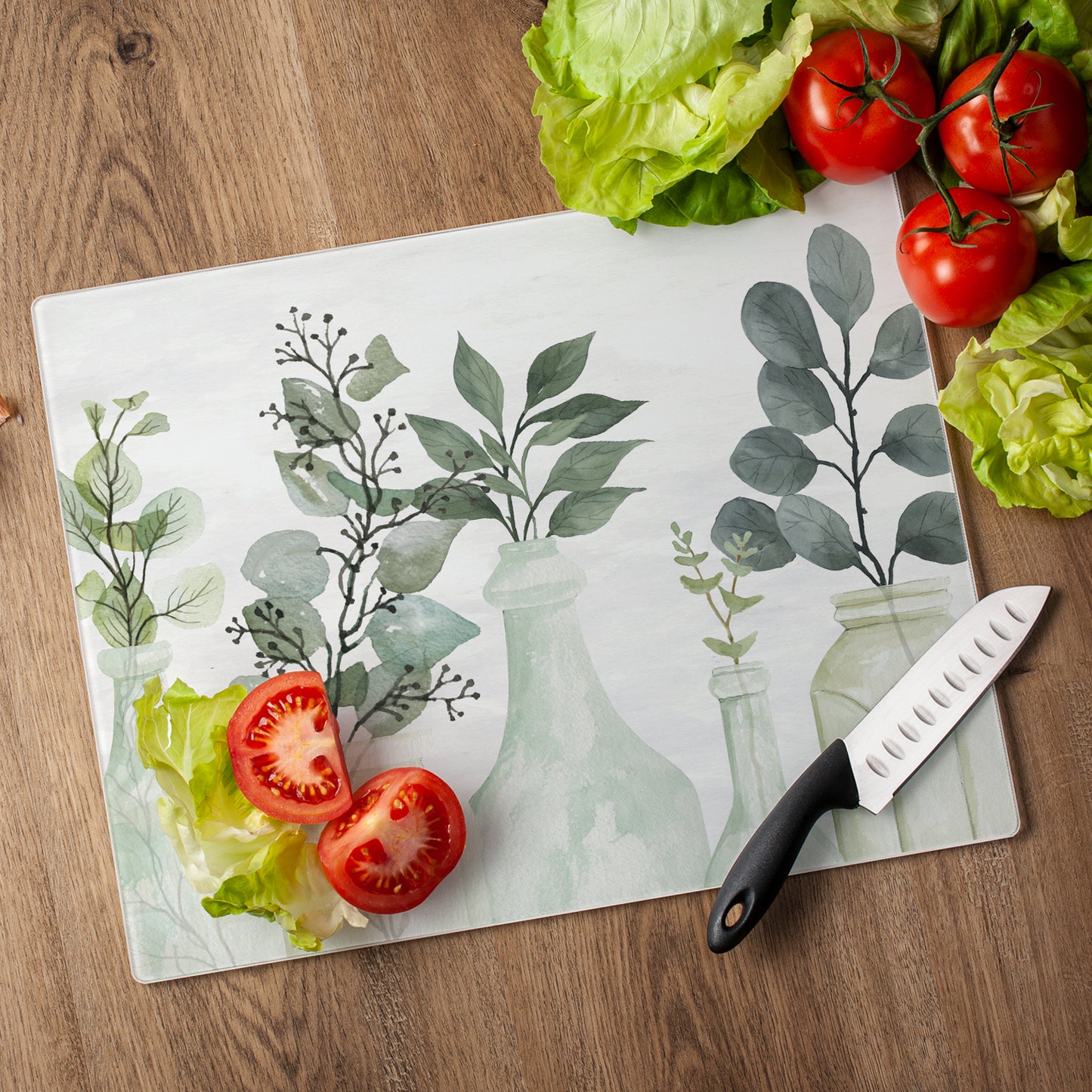CounterArt Nature's Greenery 3mm Tempered Glass Cutting Board 15" x 12" Manufactured in the USA