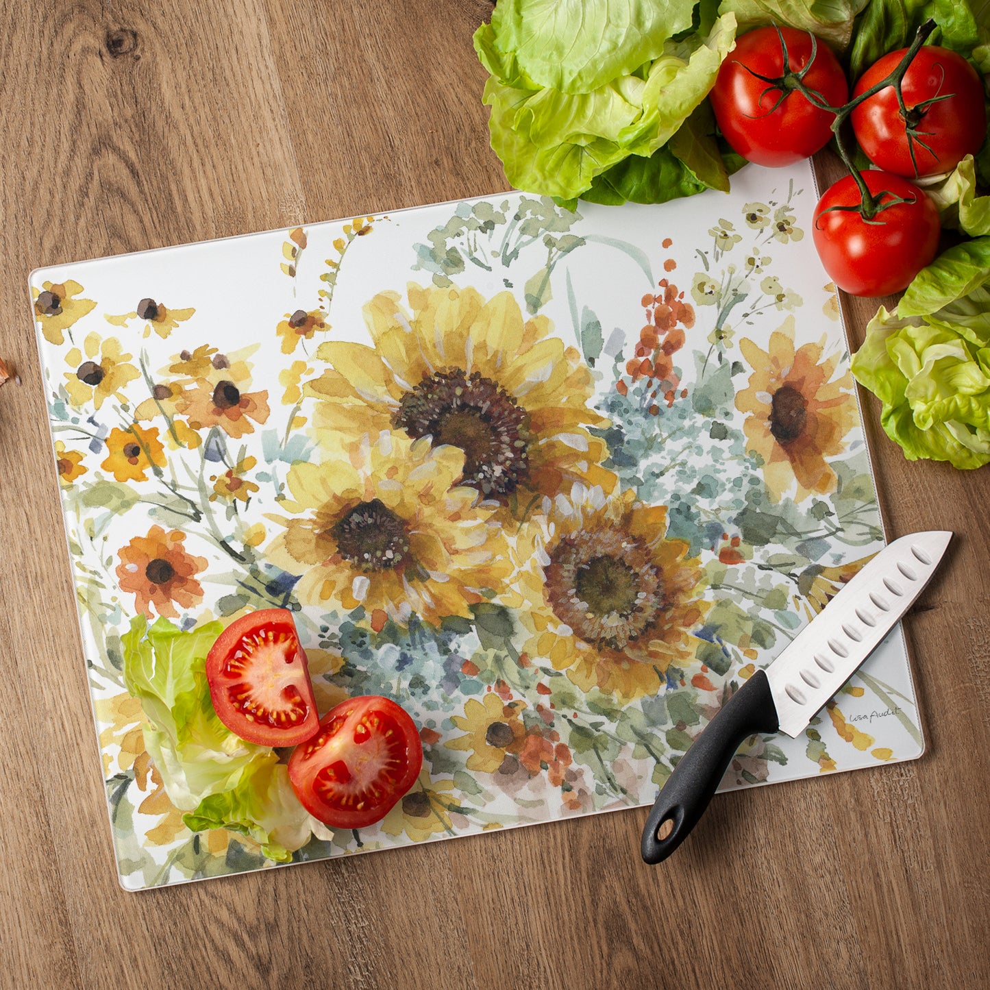 CounterArt Sunflowers Forever 3mm Tempered Glass Cutting Board 15" x 12"