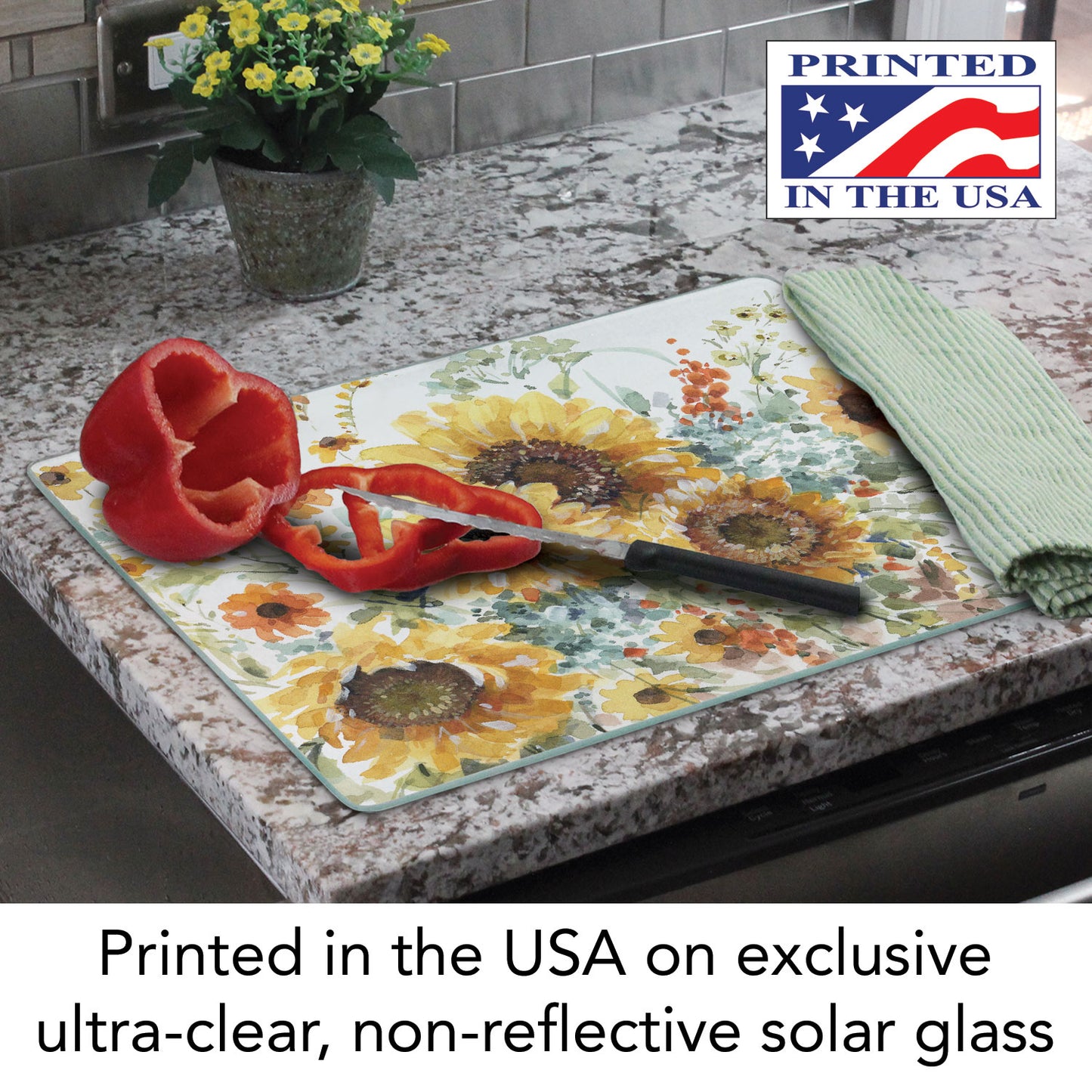 CounterArt Sunflowers Forever 3mm Tempered Glass Cutting Board 15" x 12"