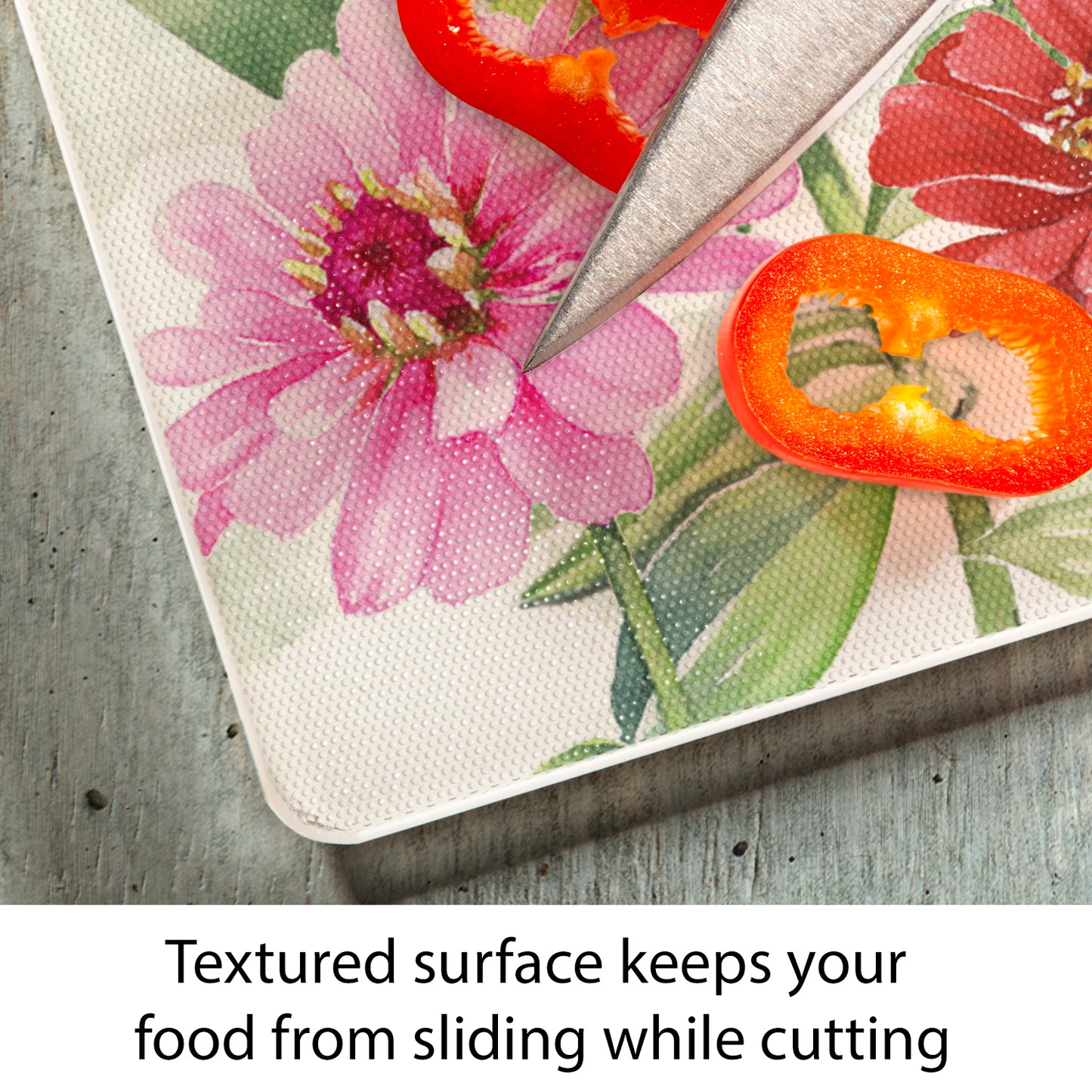 CounterArt Zinnias & Butterflies 3mm Tempered Glass Cutting Board 15" x 12" Manufactured in the USA