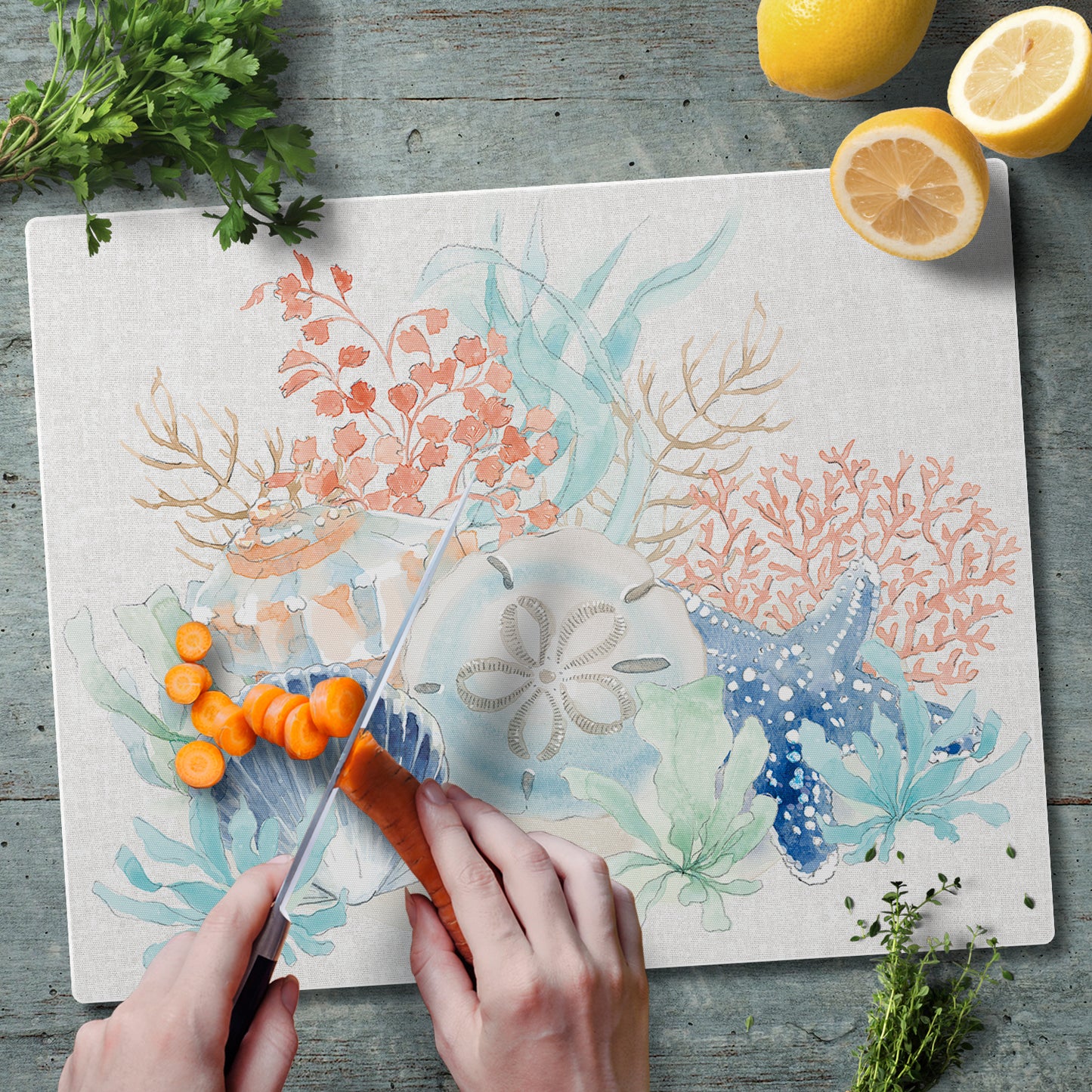 CounterArt Seaside 3mm Tempered Glass Cutting Board 12" x 15" Manufactured in the USA