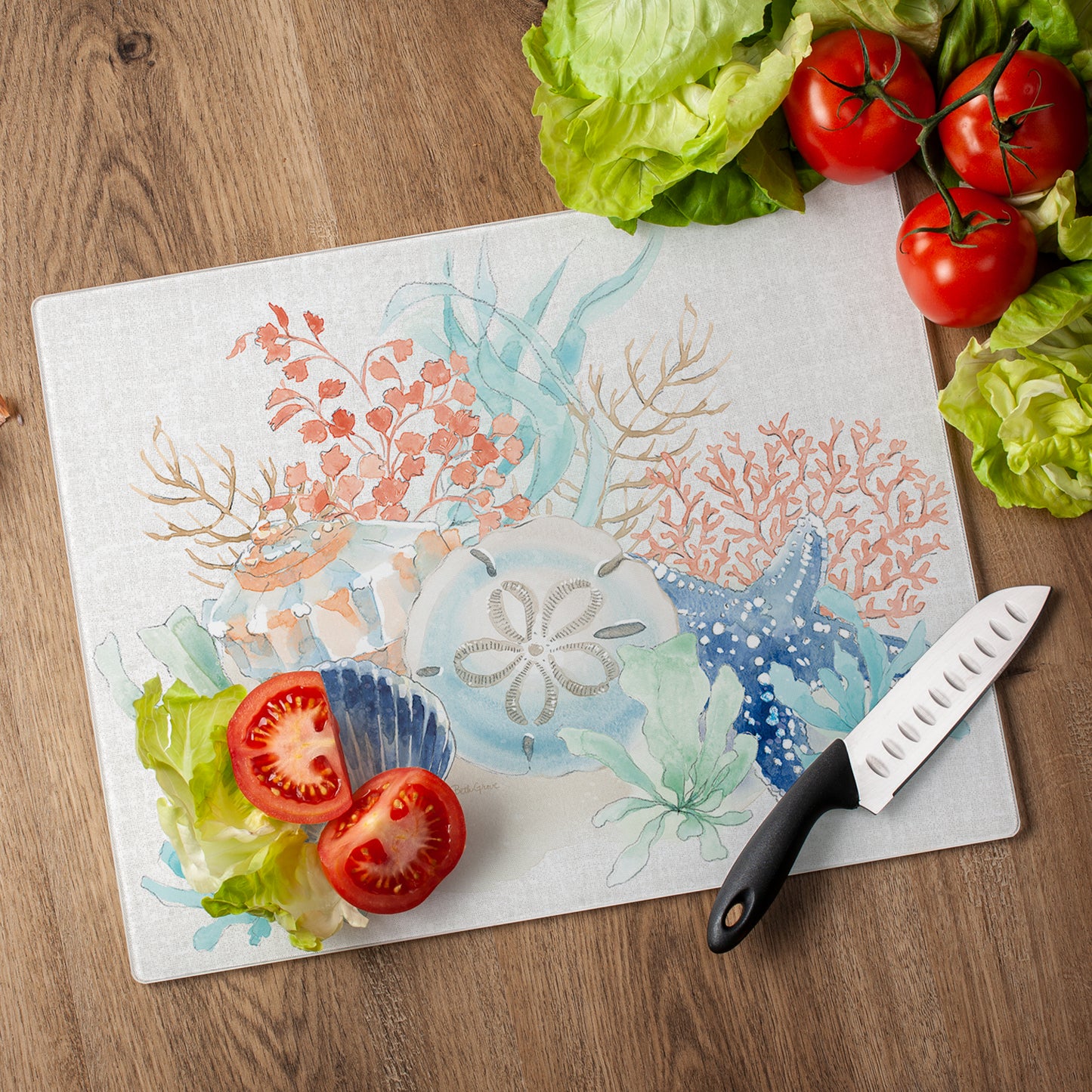 CounterArt Seaside 3mm Tempered Glass Cutting Board 12" x 15" Manufactured in the USA