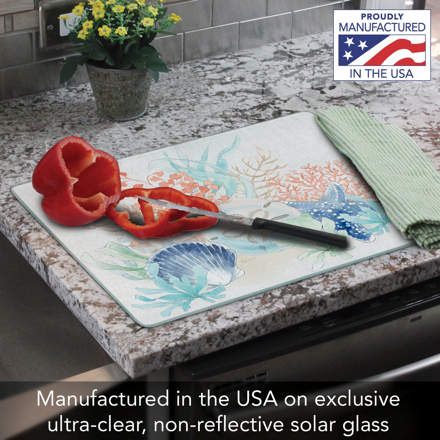 CounterArt Seaside 3mm Tempered Glass Cutting Board 12" x 15" Manufactured in the USA