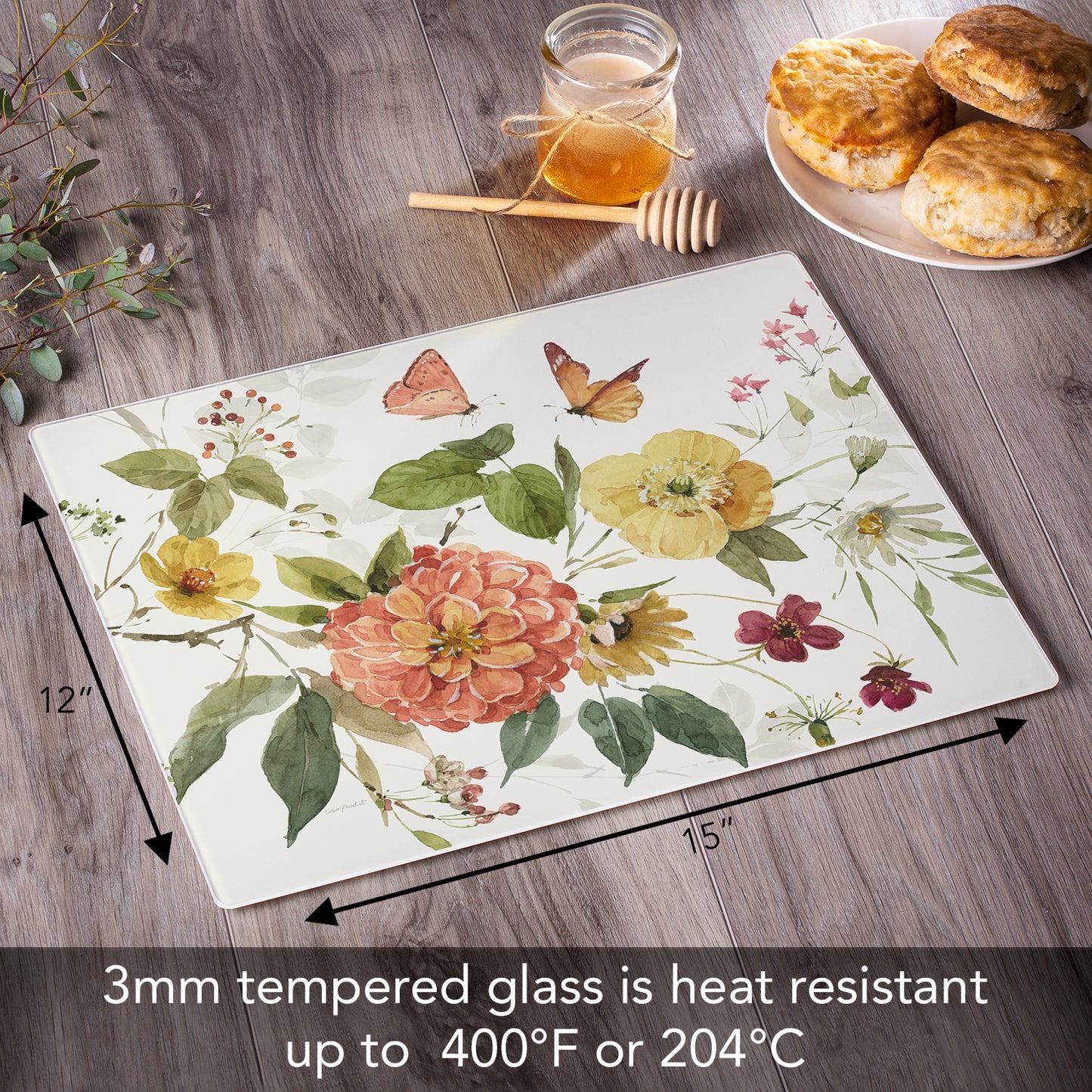 CounterArt Nature's Blessings 3mm Tempered Glass Cutting Board 15" x 12" Manufactured in the USA