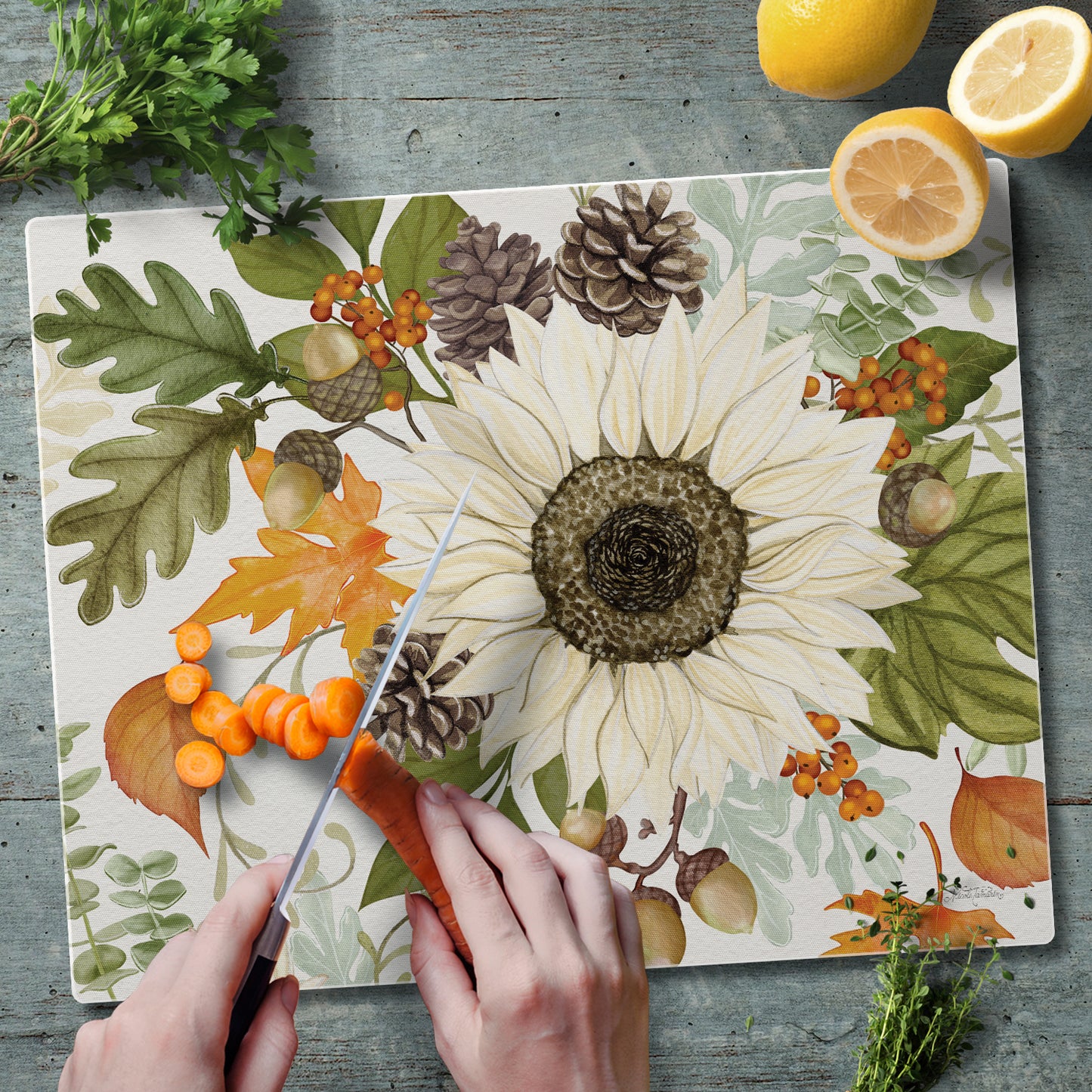CounterArt Farmhouse Fall 3mm Tempered Glass Cutting Board 15" x 12" Manufactured in the USA