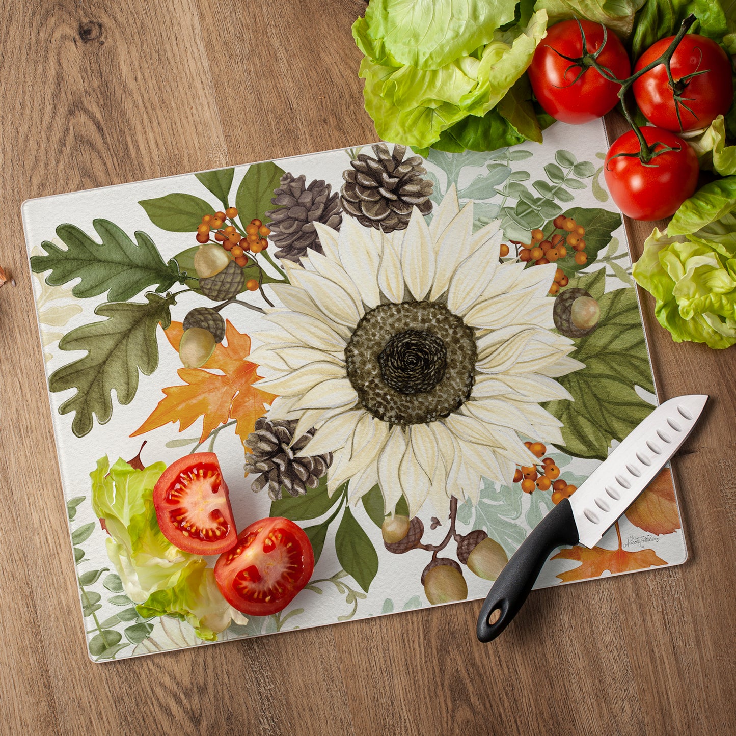 CounterArt Farmhouse Fall 3mm Tempered Glass Cutting Board 15" x 12" Manufactured in the USA