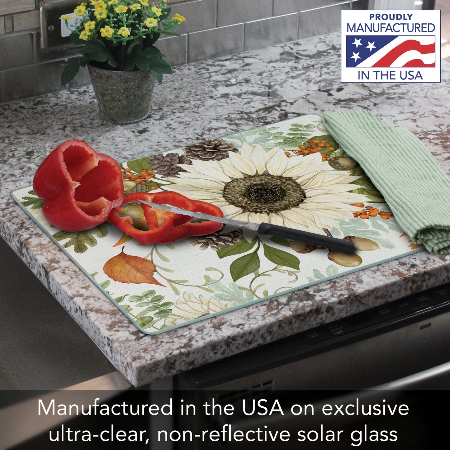 CounterArt Farmhouse Fall 3mm Tempered Glass Cutting Board 15" x 12" Manufactured in the USA