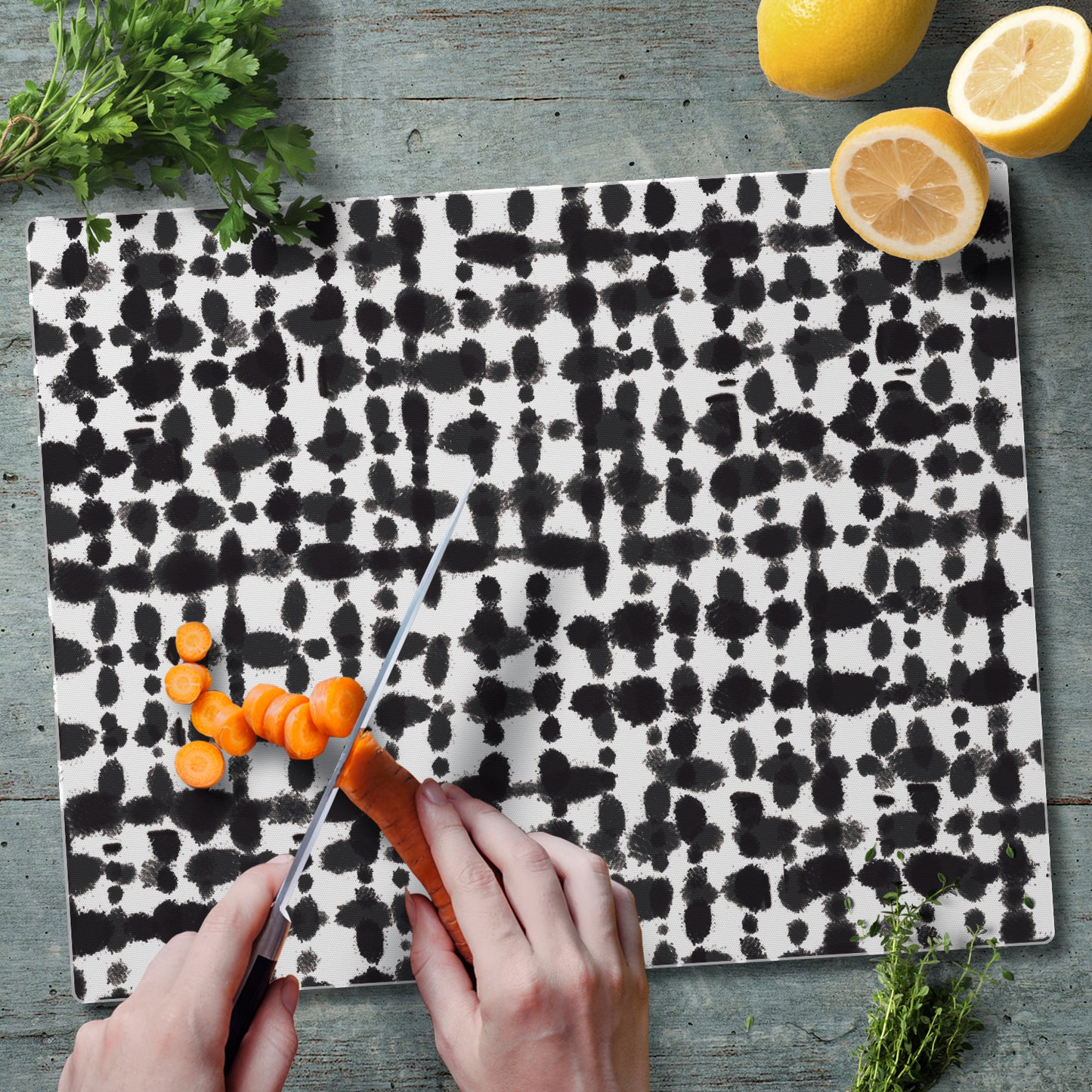 CounterArt Black Spots 3mm Tempered Glass Cutting Board 15” x 12” Manufactured in the USA