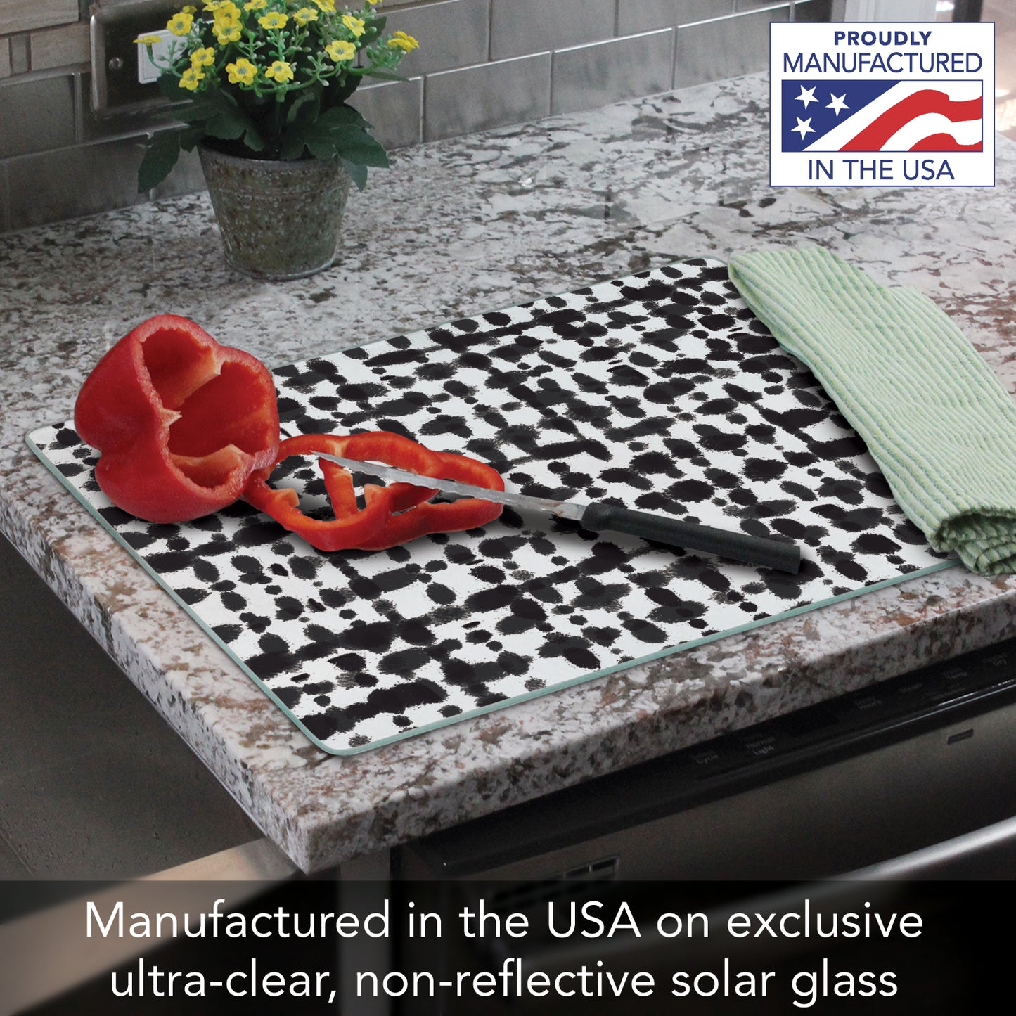 CounterArt Black Spots 3mm Tempered Glass Cutting Board 15” x 12” Manufactured in the USA