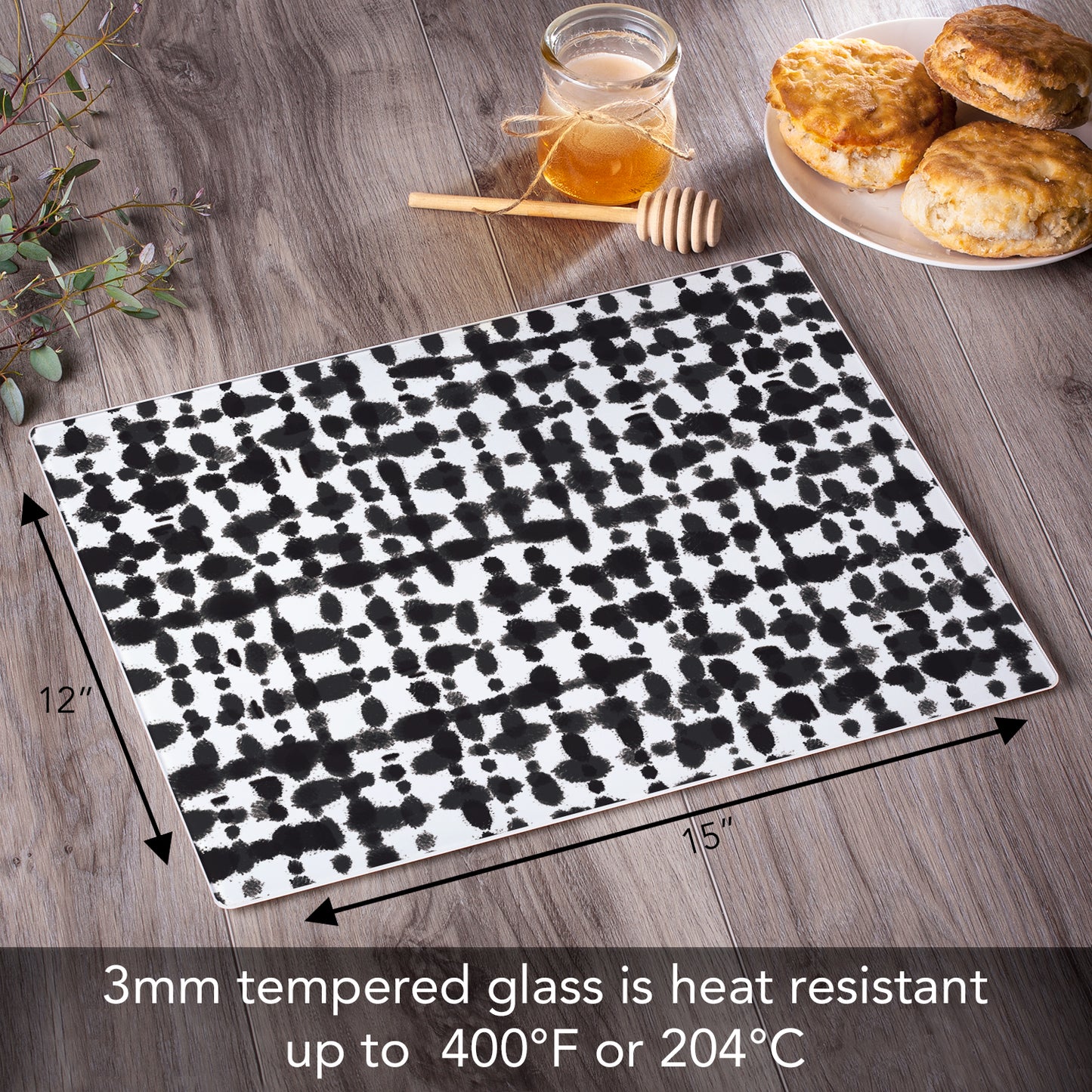 CounterArt Black Spots 3mm Tempered Glass Cutting Board 15” x 12” Manufactured in the USA