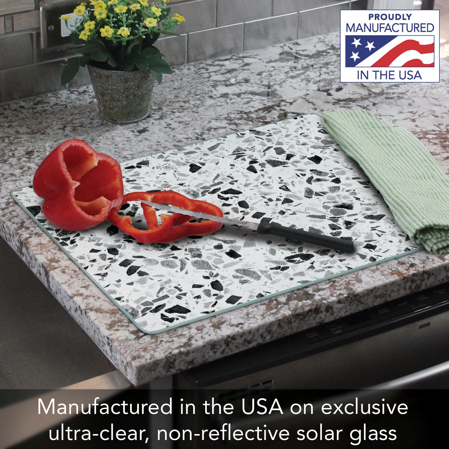 CounterArt Terrazzo 3mm Tempered Glass Cutting Board 15” x 12” Manufactured in the USA