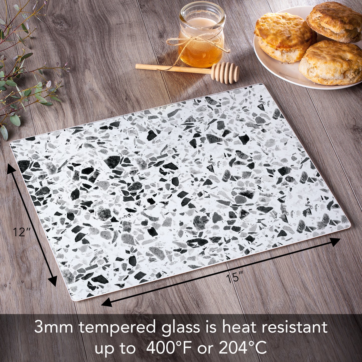 CounterArt Terrazzo 3mm Tempered Glass Cutting Board 15” x 12” Manufactured in the USA