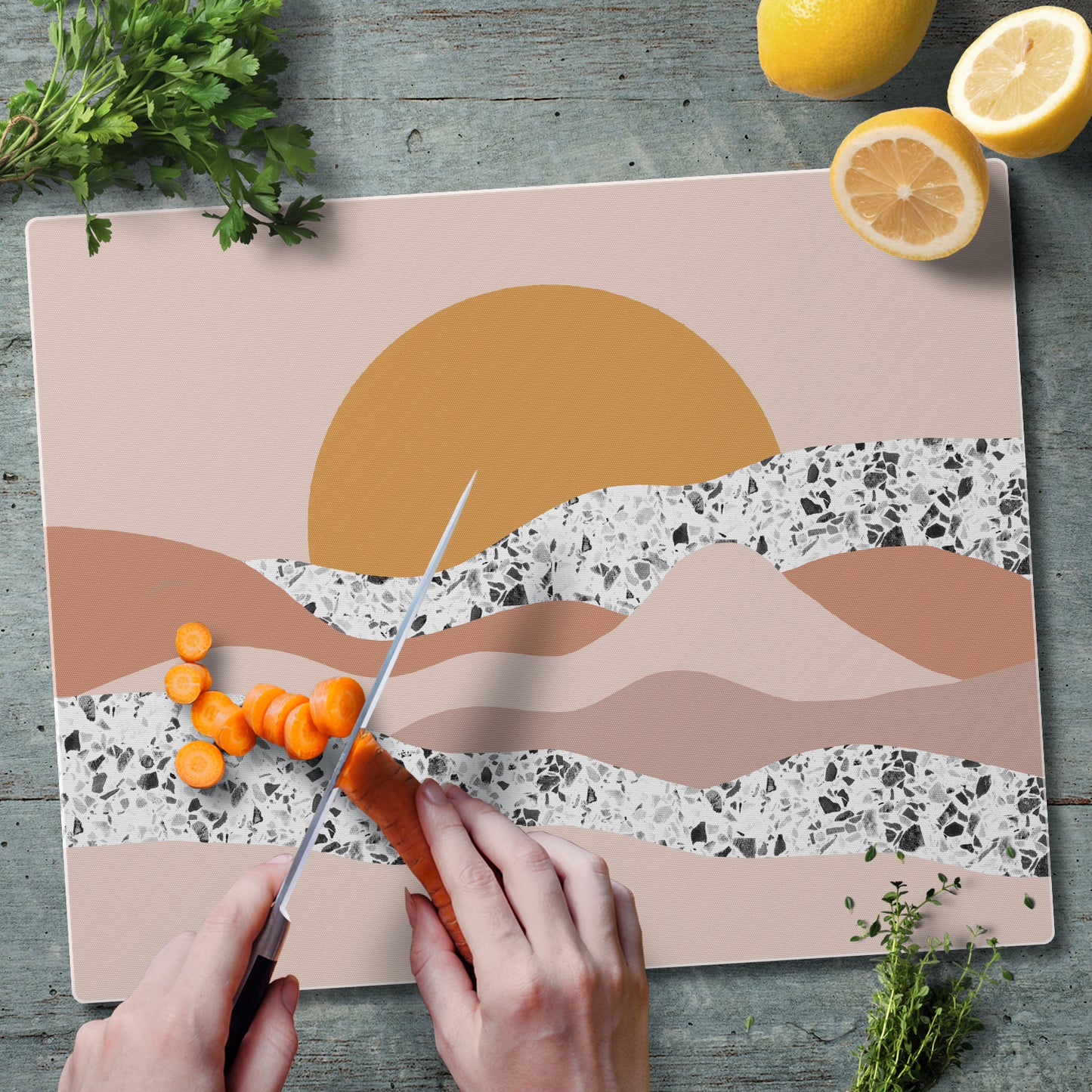 CounterArt Terrazzo Sunrise 3mm Tempered Glass Cutting Board 15” x 12” Manufactured in the USA