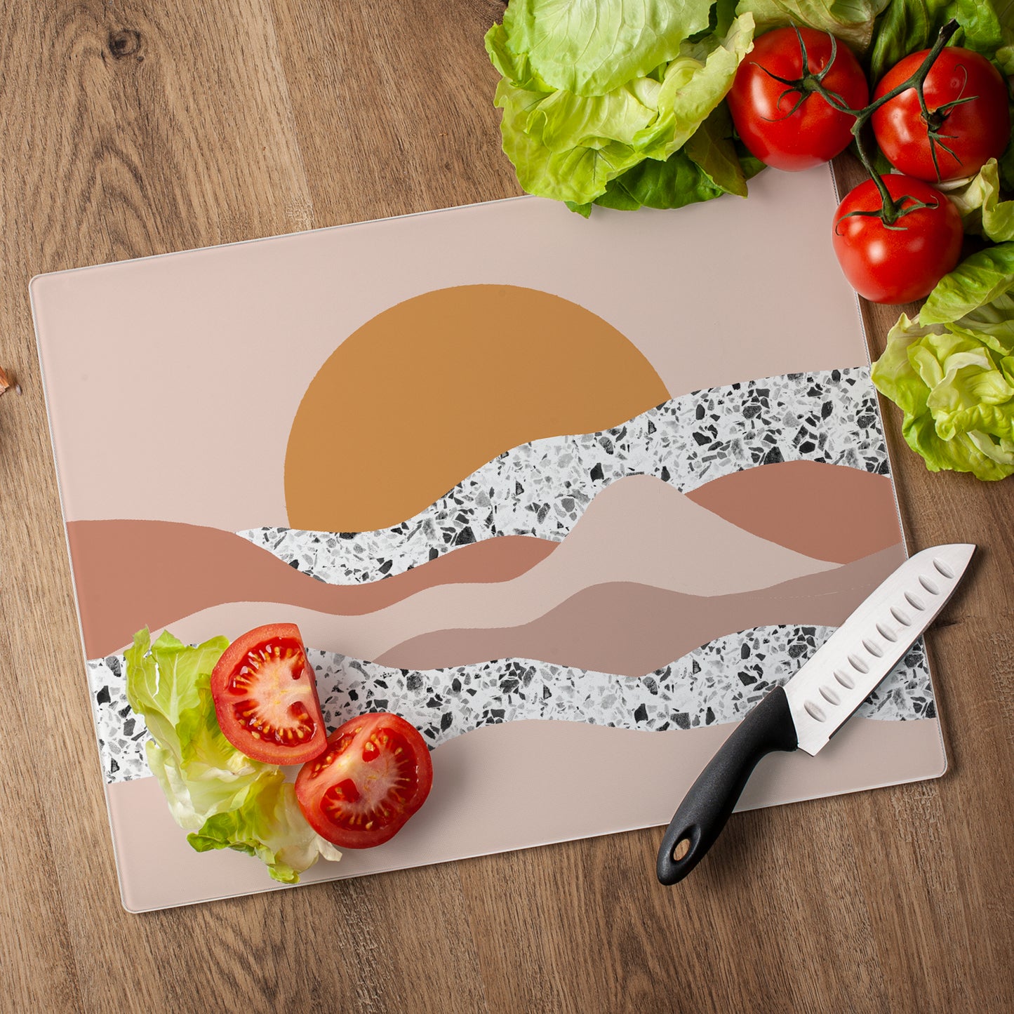CounterArt Terrazzo Sunrise 3mm Tempered Glass Cutting Board 15” x 12” Manufactured in the USA