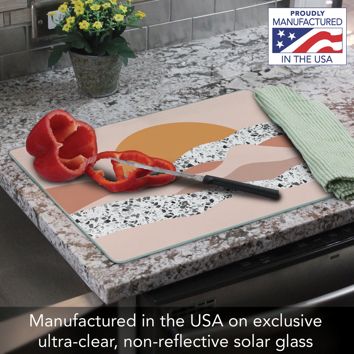 CounterArt Terrazzo Sunrise 3mm Tempered Glass Cutting Board 15” x 12” Manufactured in the USA