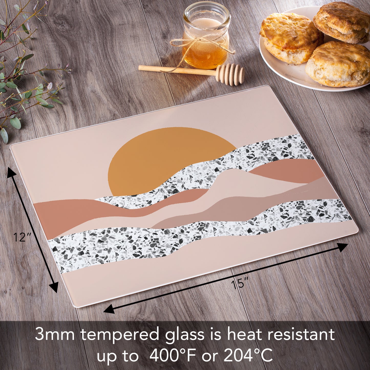 CounterArt Terrazzo Sunrise 3mm Tempered Glass Cutting Board 15” x 12” Manufactured in the USA