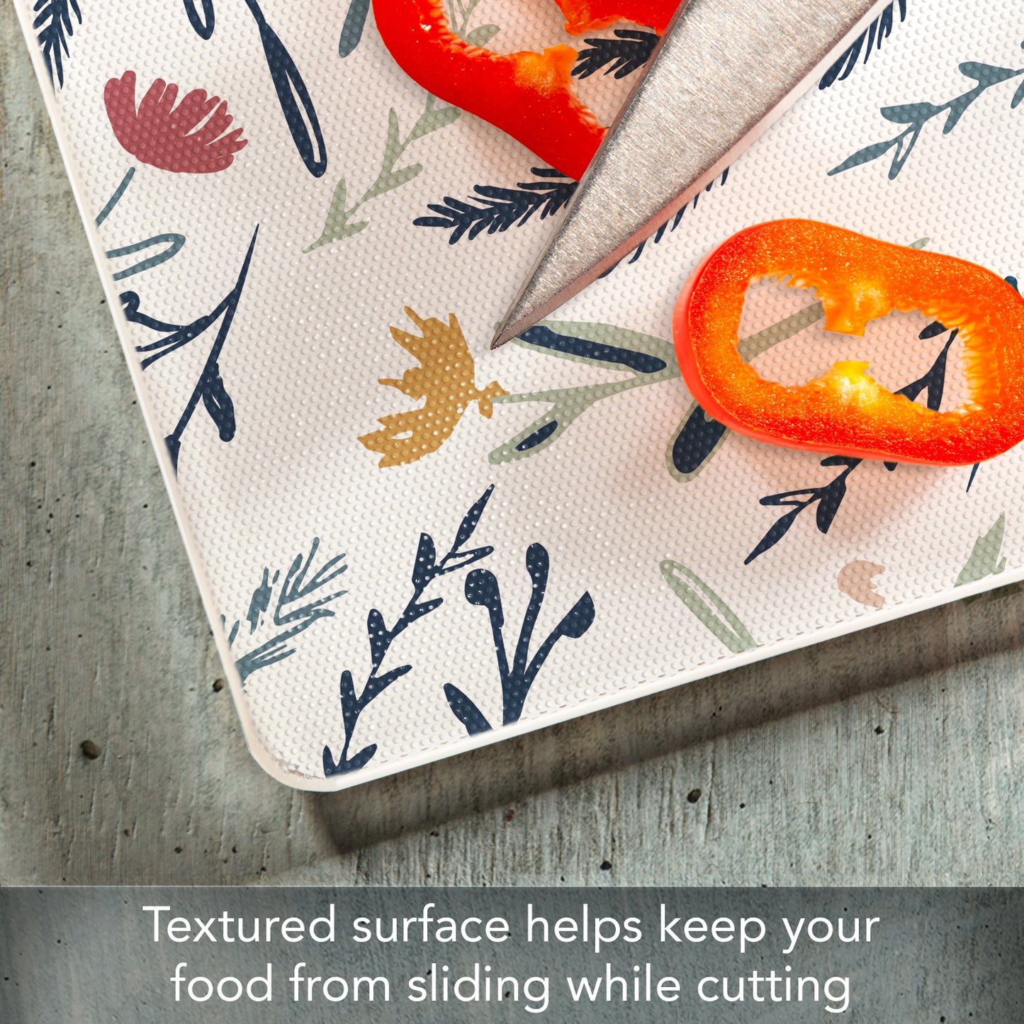CounterArt Floral Sketch 3mm Tempered Glass Cutting Board 15” x 12” Manufactured in the USA