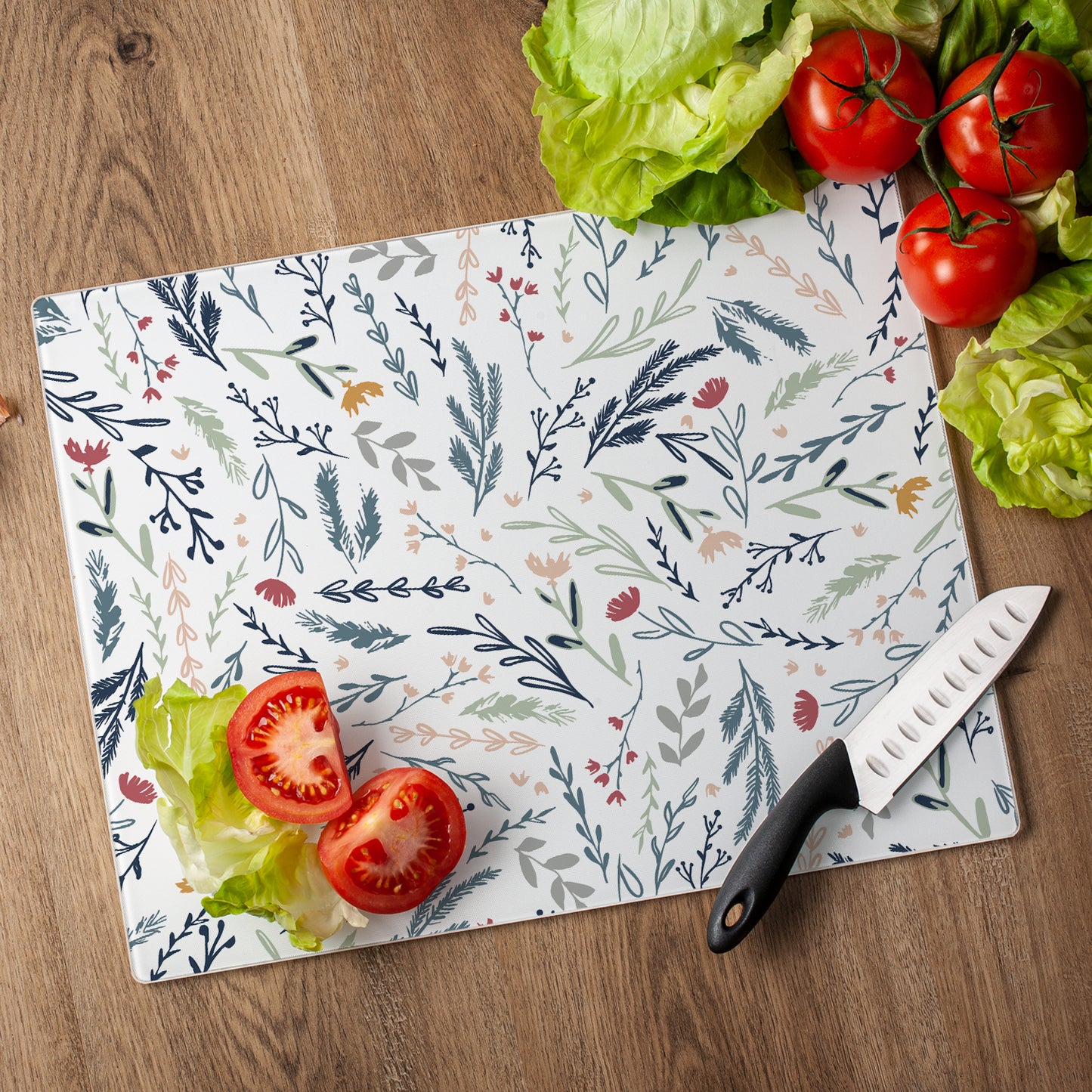 CounterArt Floral Sketch 3mm Tempered Glass Cutting Board 15” x 12” Manufactured in the USA
