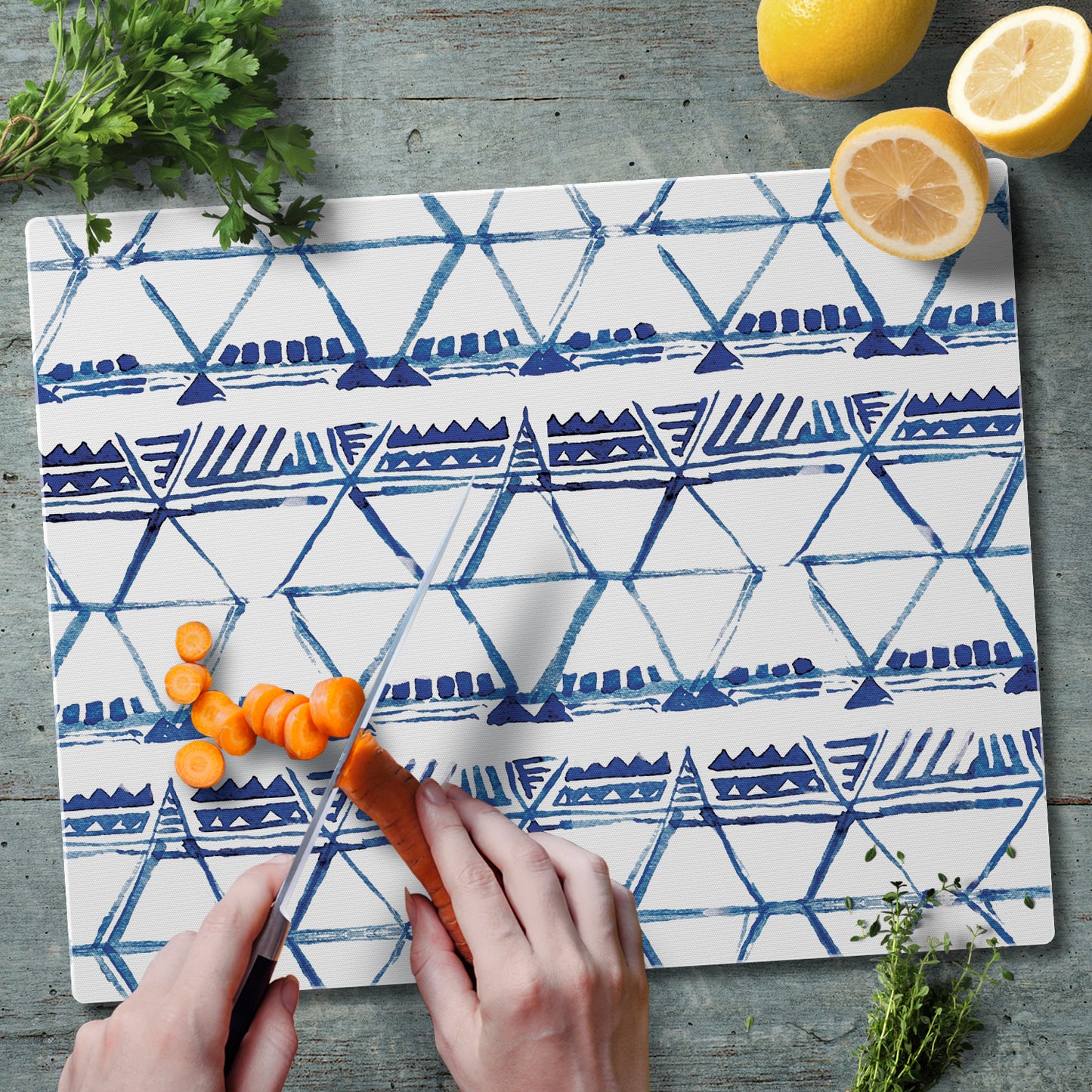 CounterArt Open Triangles 3mm Tempered Glass Cutting Board 15” x 12” Manufactured in the USA