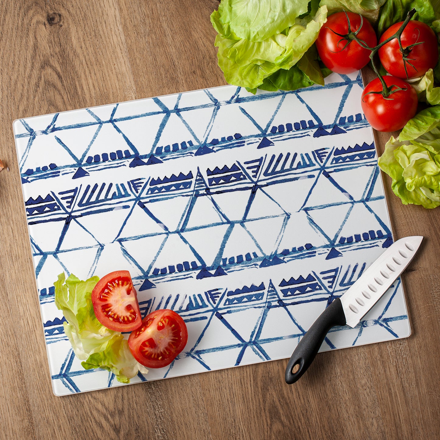 CounterArt Open Triangles 3mm Tempered Glass Cutting Board 15” x 12” Manufactured in the USA