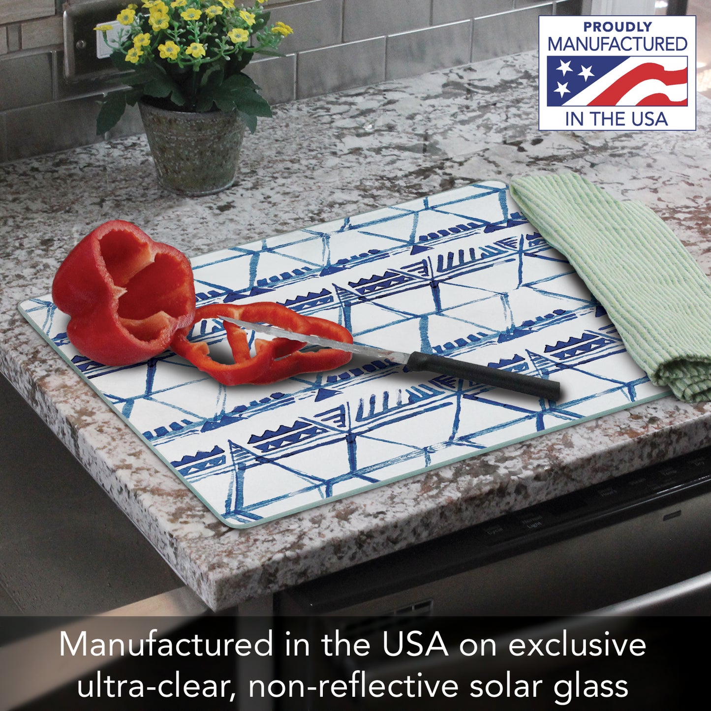 CounterArt Open Triangles 3mm Tempered Glass Cutting Board 15” x 12” Manufactured in the USA