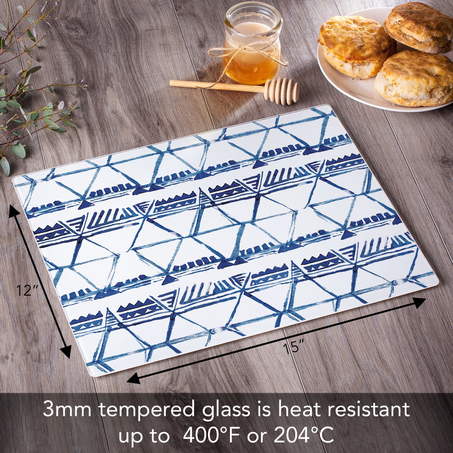 CounterArt Open Triangles 3mm Tempered Glass Cutting Board 15” x 12” Manufactured in the USA
