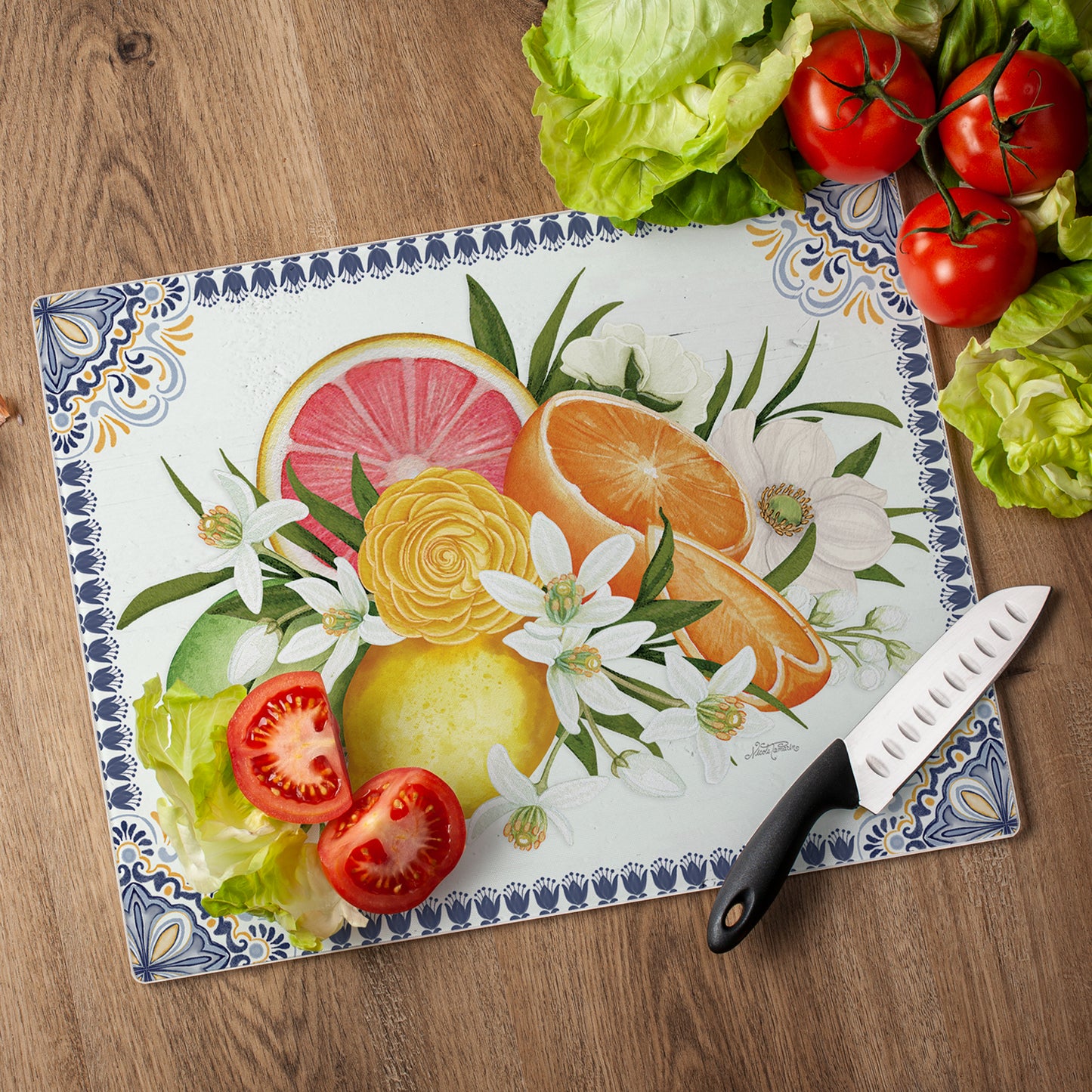 CounterArt Mediterranean Citrus 3mm Tempered Glass Cutting Boards Manufactured in the USA
