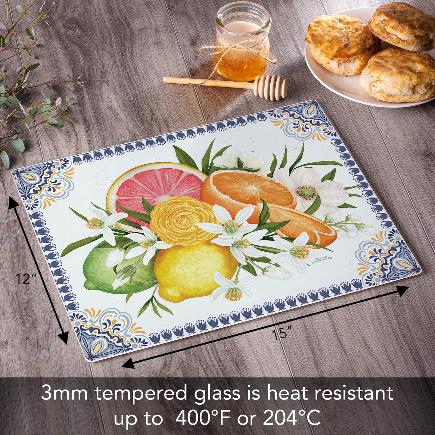 CounterArt Mediterranean Citrus 3mm Tempered Glass Cutting Boards Manufactured in the USA