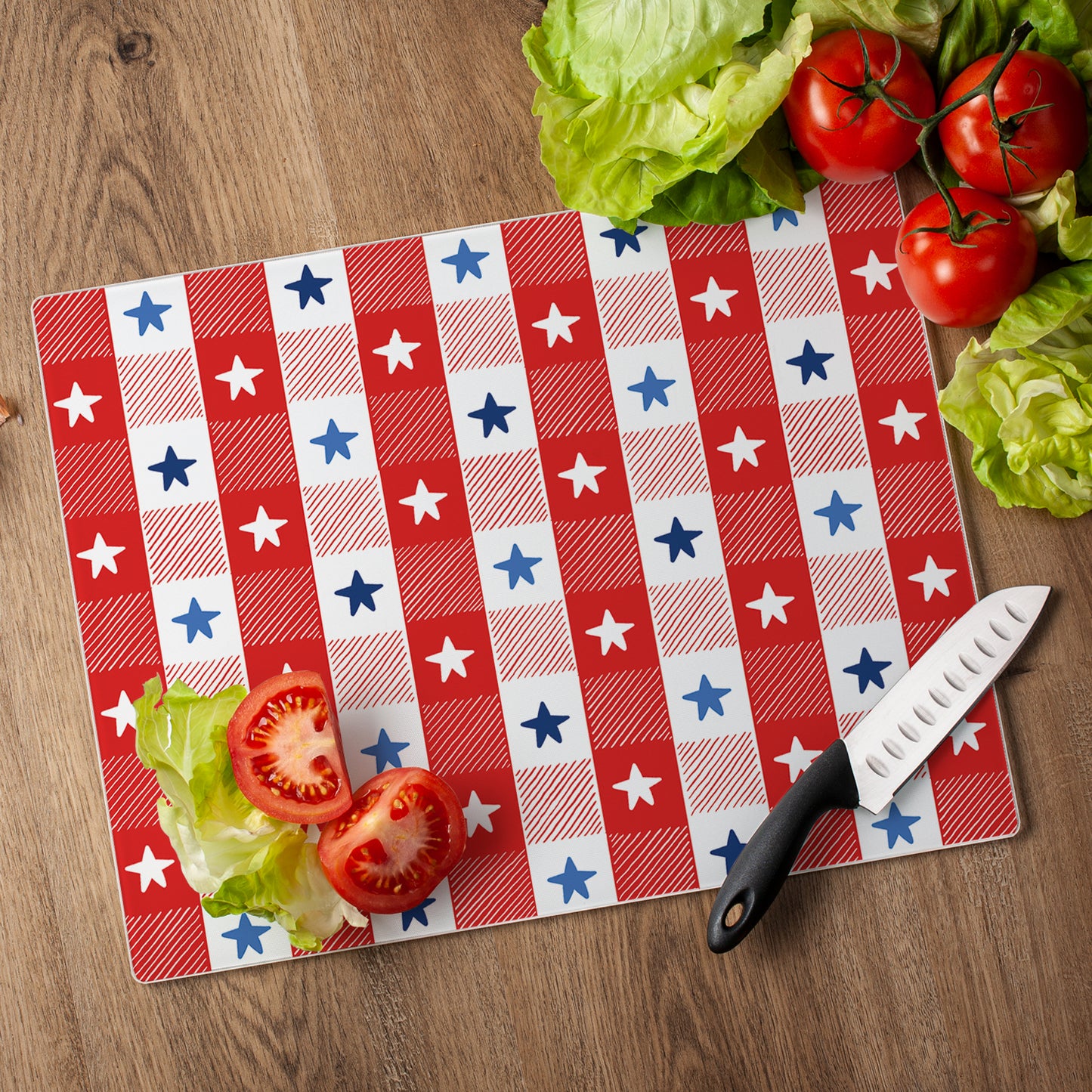 CounterArt Patriotic Picnic 3mm Tempered Glass Cutting Board 15” x 12” Manufactured in the USA