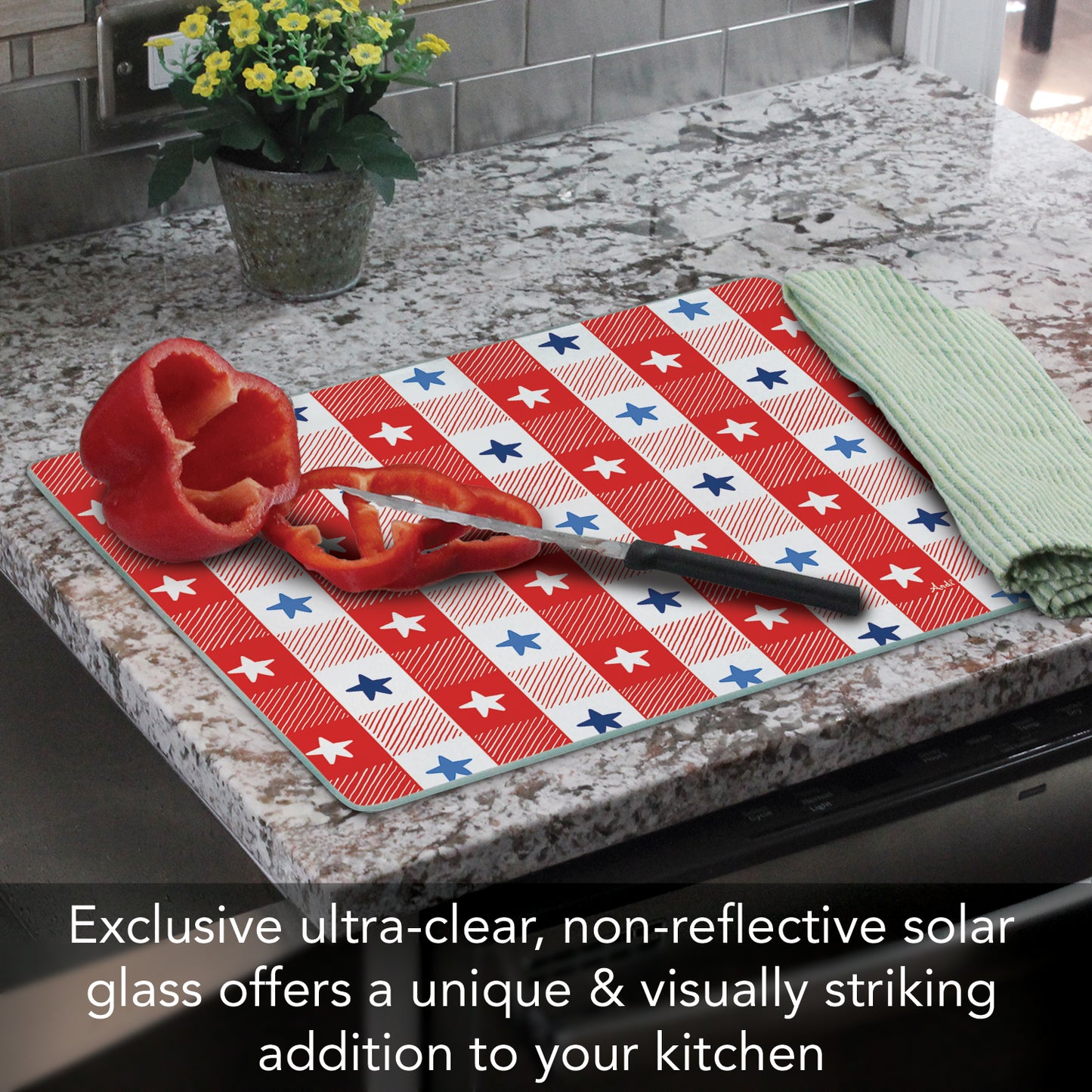 CounterArt Patriotic Picnic 3mm Tempered Glass Cutting Board 15” x 12” Manufactured in the USA