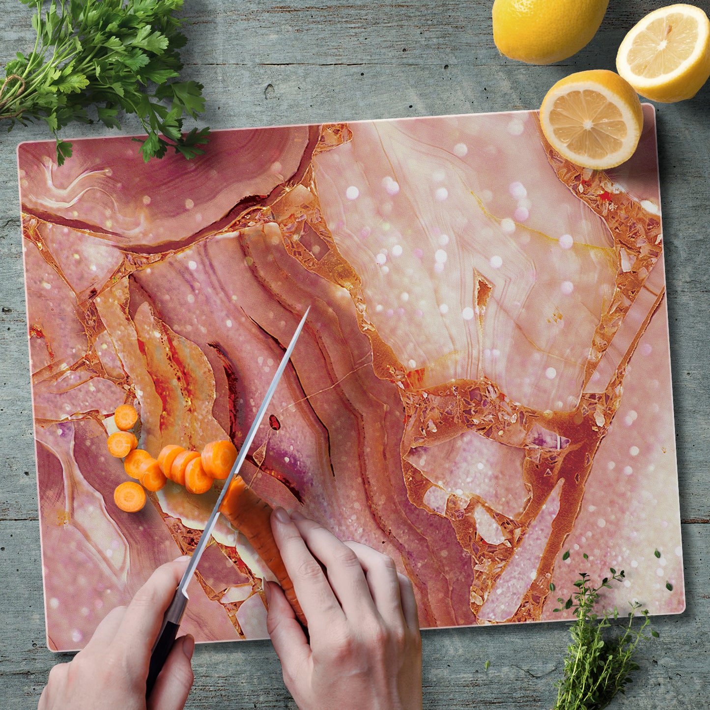 CounterArt Blush Marble Print 3mm Tempered Glass Cutting Board 15” x 12” Manufactured in the USA