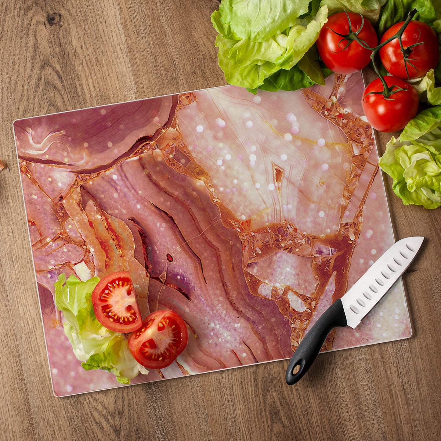 CounterArt Blush Marble Print 3mm Tempered Glass Cutting Board 15” x 12” Manufactured in the USA