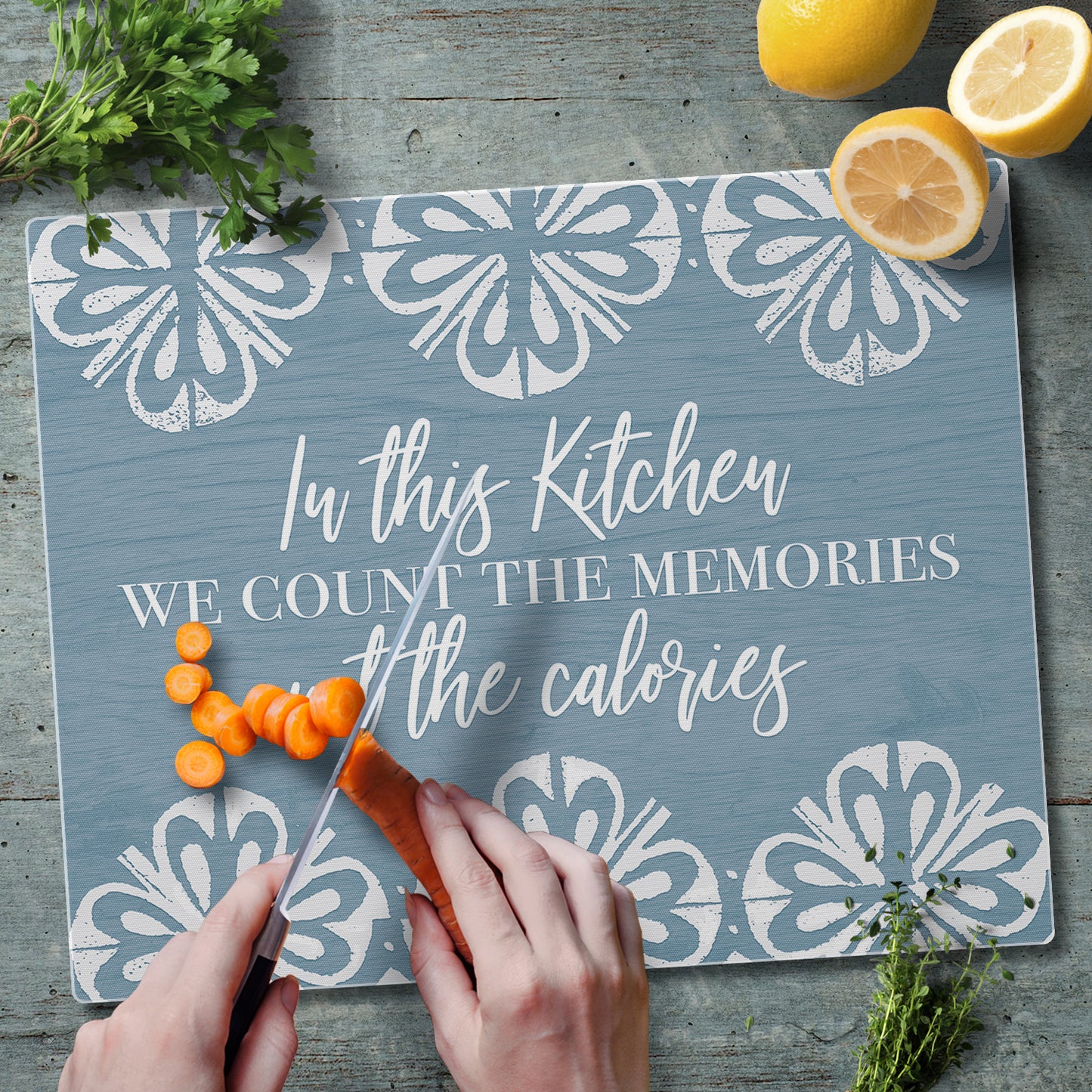 CounterArt Kitchen Memories 3mm Tempered Glass Cutting Board 15" x 12" Manufactured in the USA