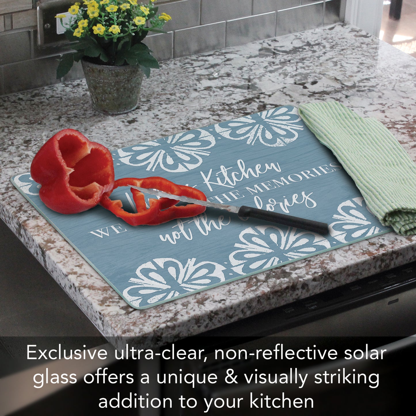CounterArt Kitchen Memories 3mm Tempered Glass Cutting Board 15" x 12" Manufactured in the USA