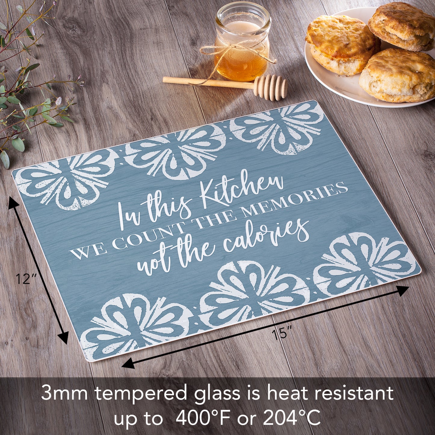 CounterArt Kitchen Memories 3mm Tempered Glass Cutting Board 15" x 12" Manufactured in the USA