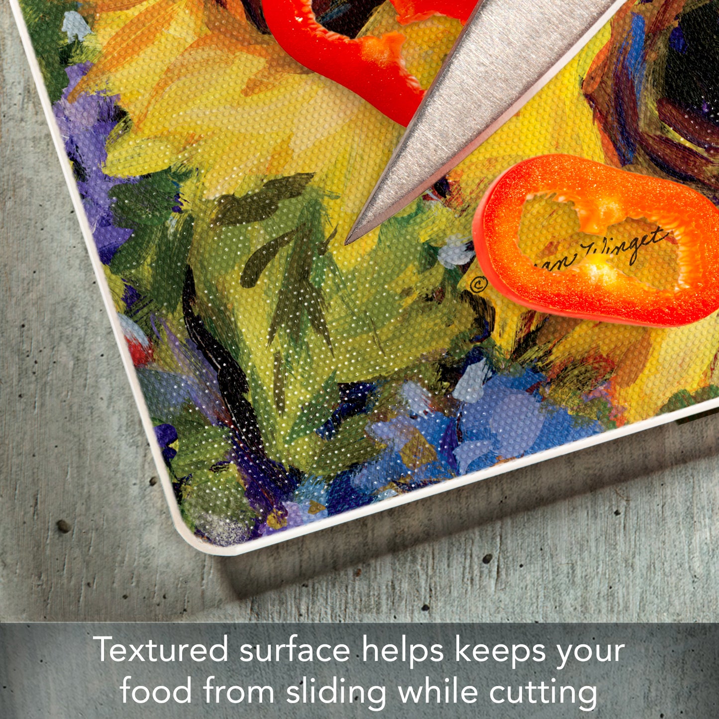CounterArt Gallery of Sunflowers 3mm Tempered Glass Cutting Board 15" x 12" Manufactured in the USA