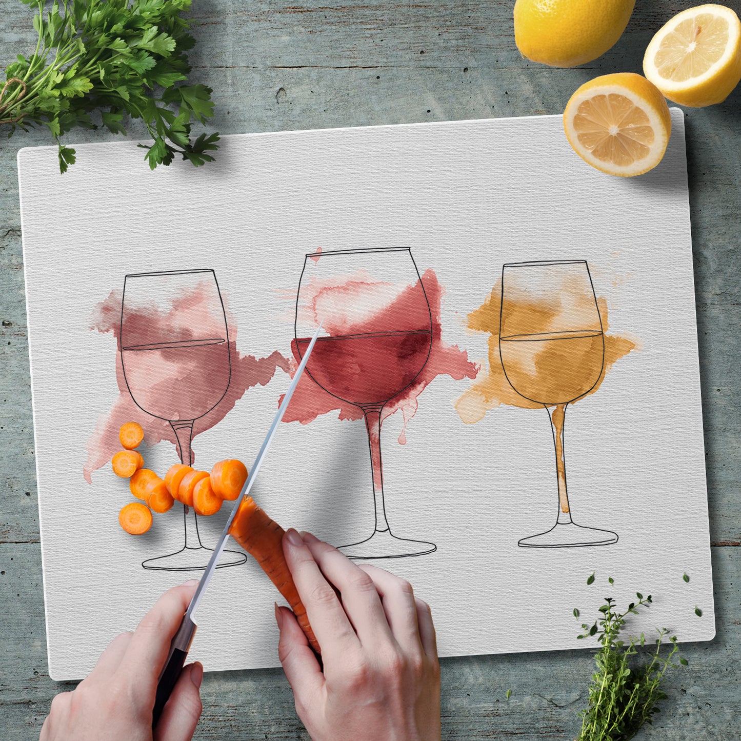 CounterArt Watercolor Wine 3mm Tempered Glass Cutting Board 15” x 12” Manufactured in the USA