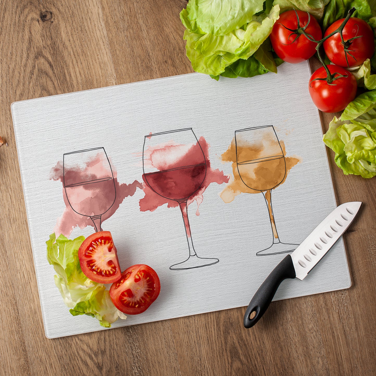 CounterArt Watercolor Wine 3mm Tempered Glass Cutting Board 15” x 12” Manufactured in the USA