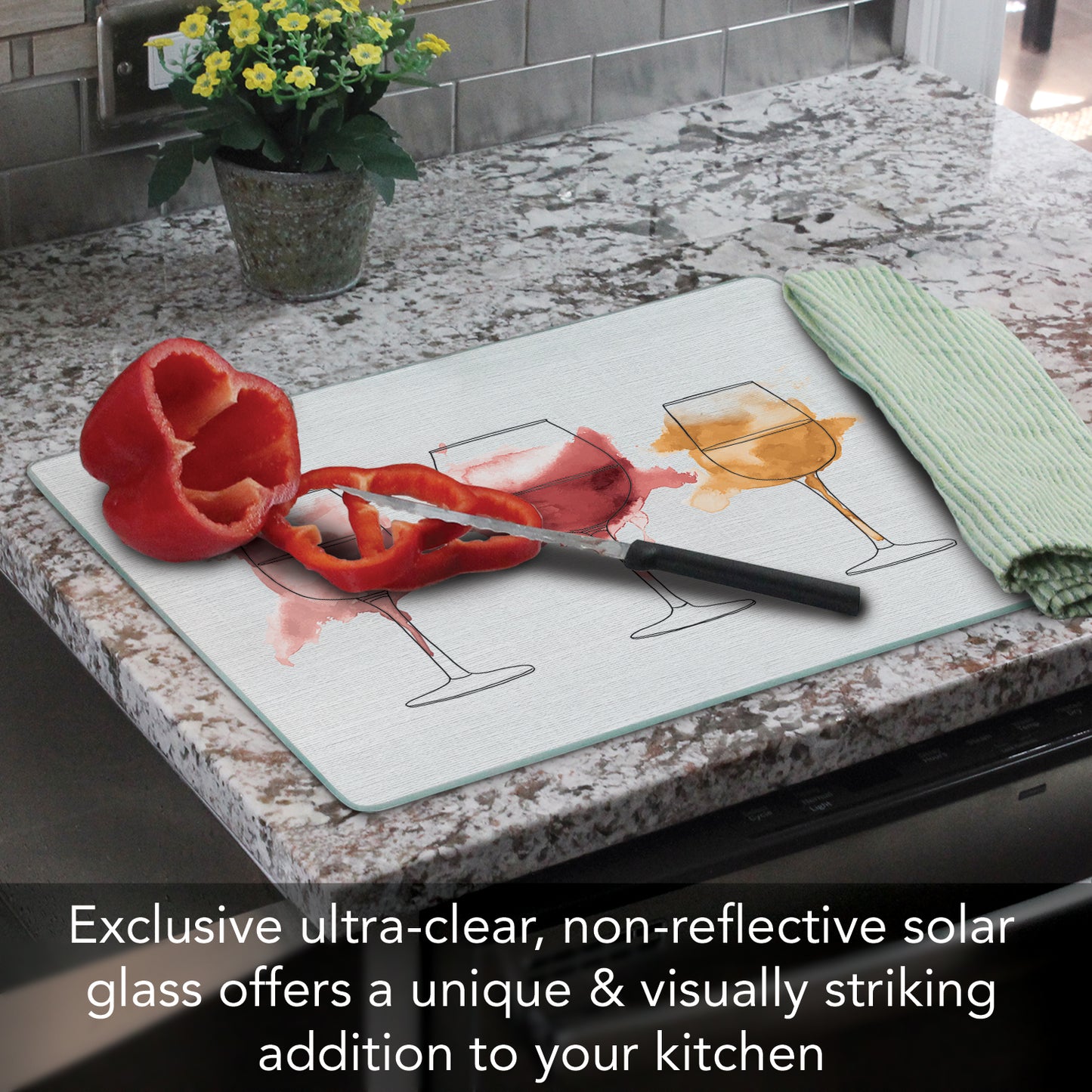 CounterArt Watercolor Wine 3mm Tempered Glass Cutting Board 15” x 12” Manufactured in the USA