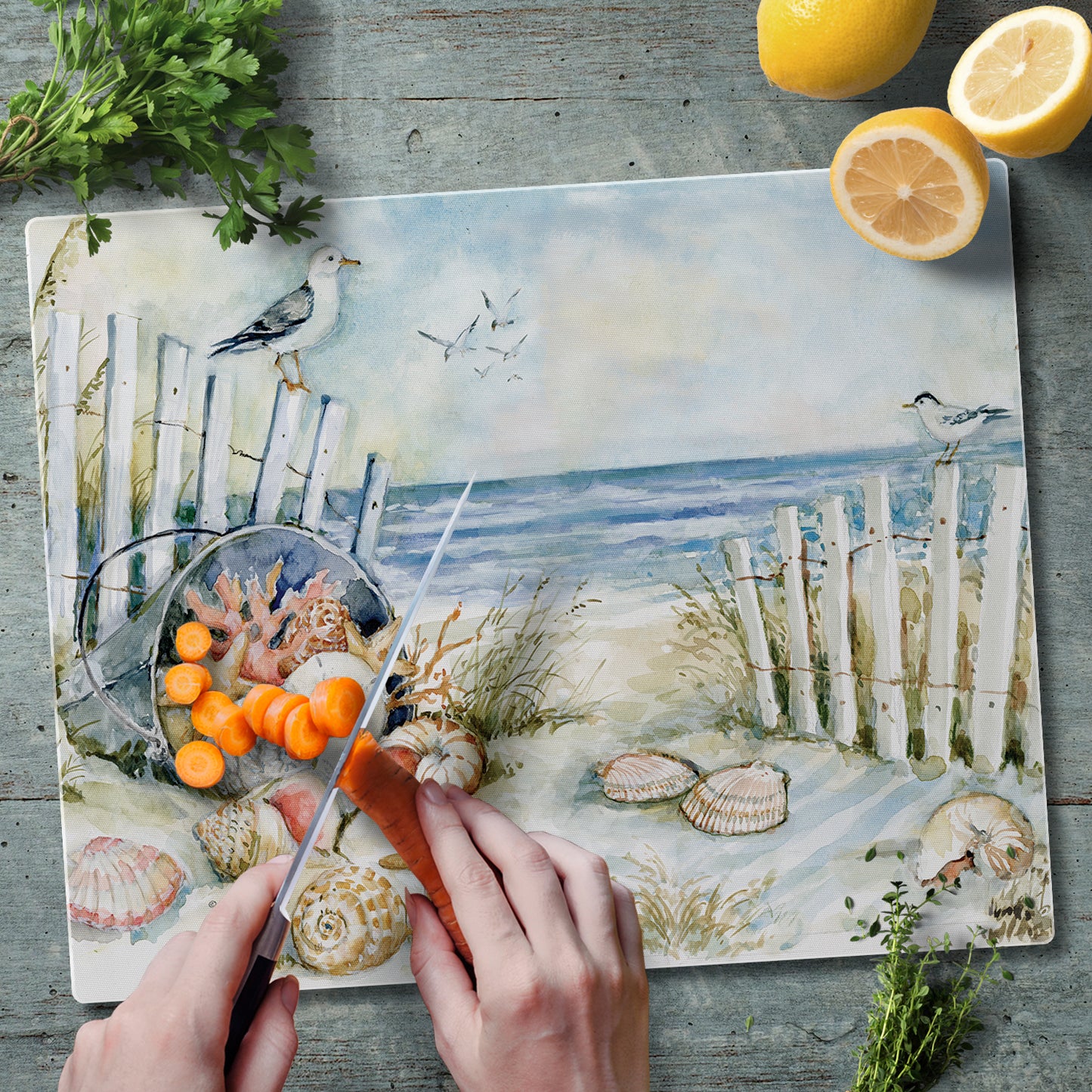 CounterArt Coastal Sanctuary 3mm Tempered Glass Cutting Boards 12" x 15" Manufactured in the USA