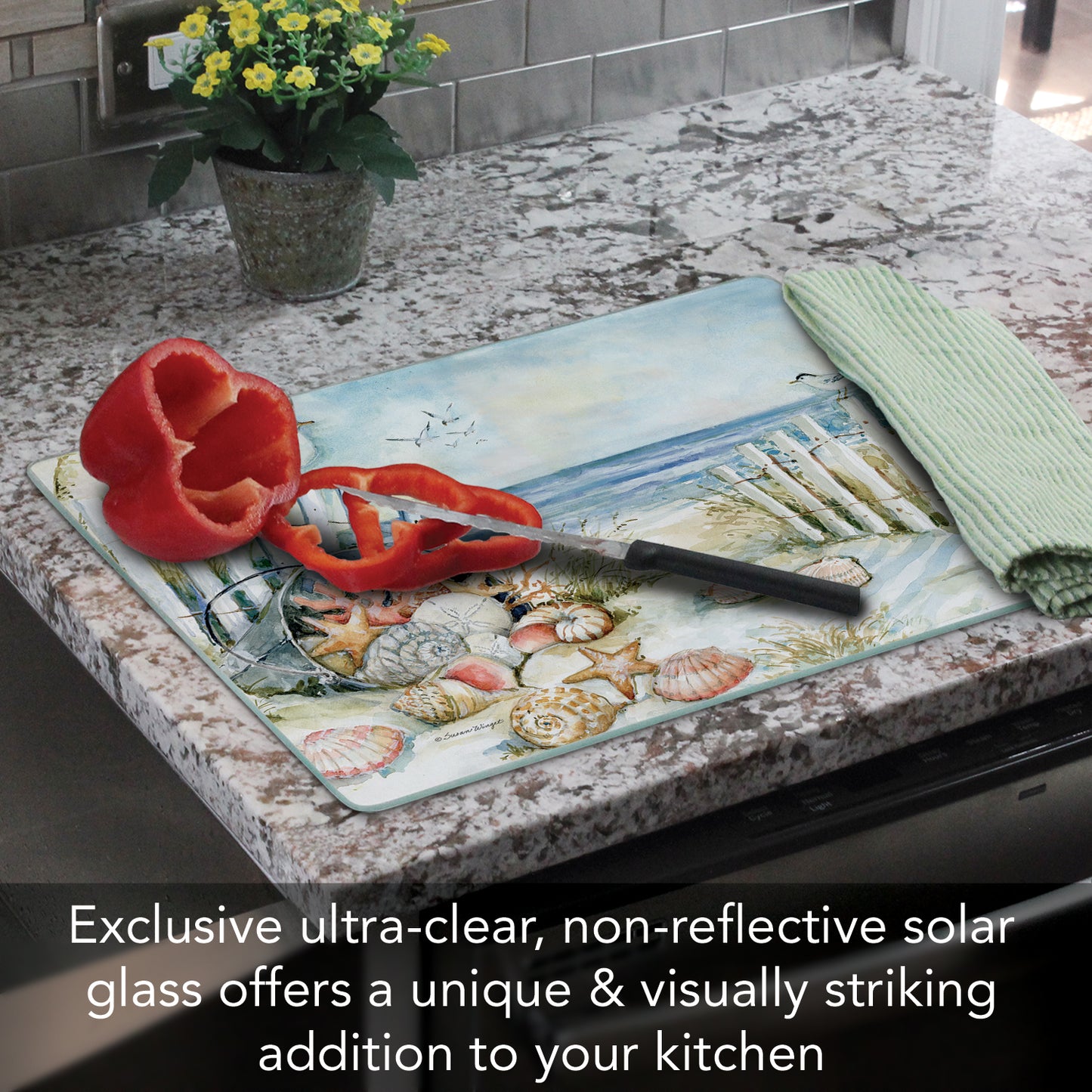 CounterArt Coastal Sanctuary 3mm Tempered Glass Cutting Boards 12" x 15" Manufactured in the USA