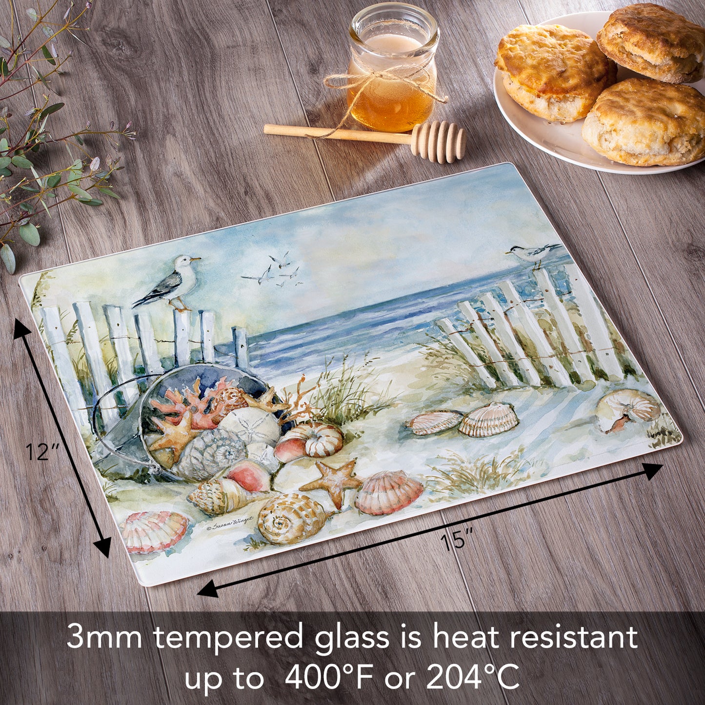 CounterArt Coastal Sanctuary 3mm Tempered Glass Cutting Boards 12" x 15" Manufactured in the USA