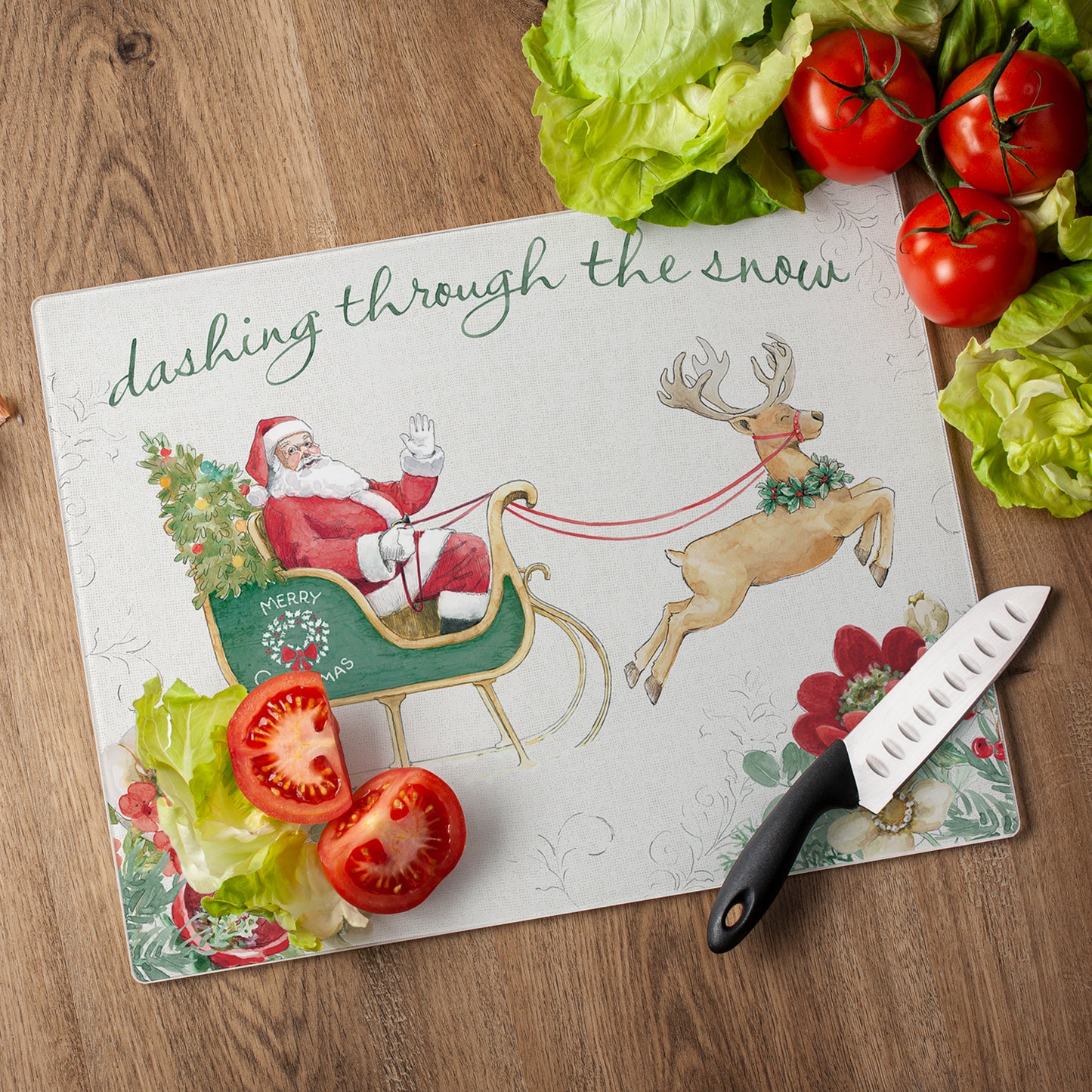 CounterArt Holiday Traditions 3mm Tempered Glass Cutting Board 15” x 12” Manufactured in the USA