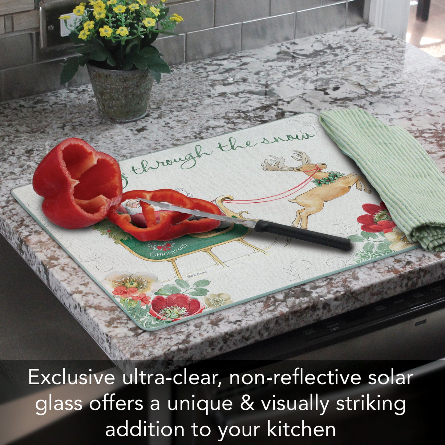 CounterArt Holiday Traditions 3mm Tempered Glass Cutting Board 15” x 12” Manufactured in the USA