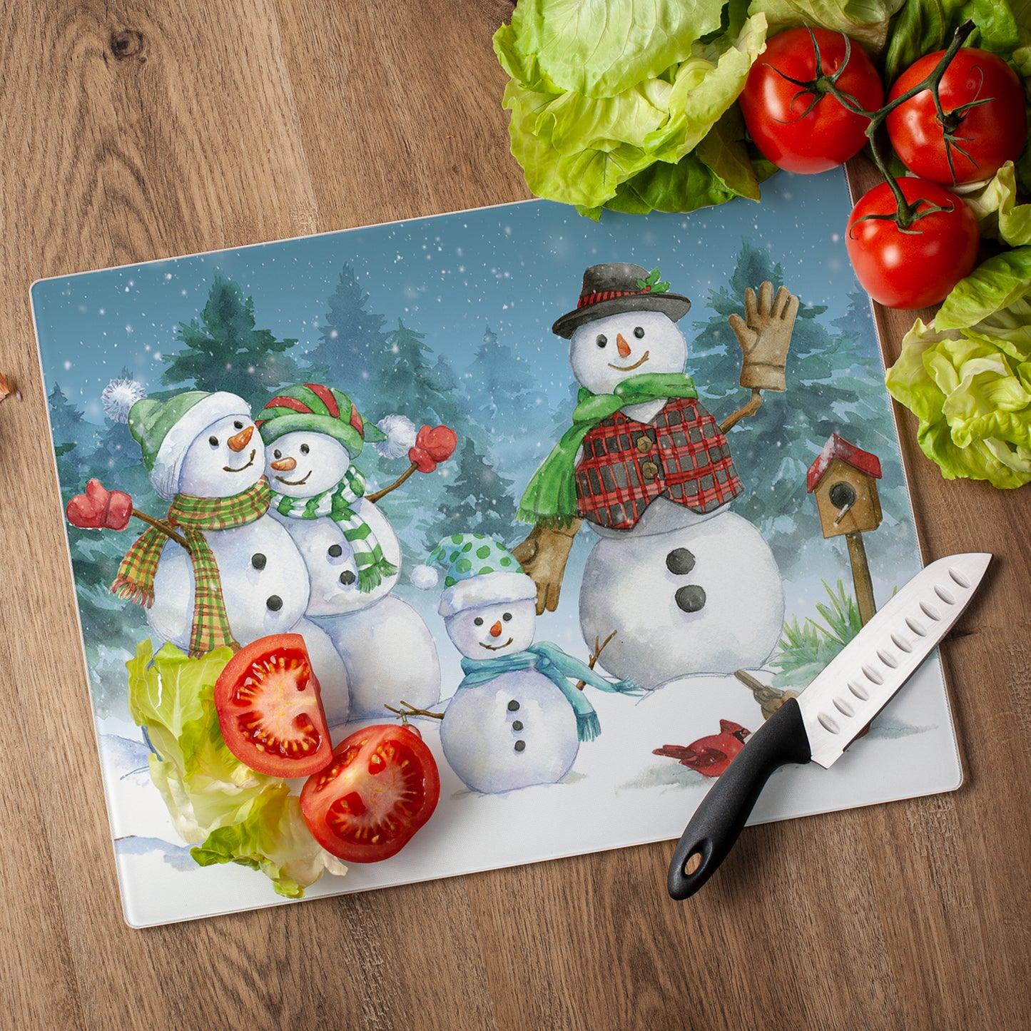 CounterArt Snowman Family 3mm Tempered Glass Cutting Board 15" x 12" Manufactured in the USA